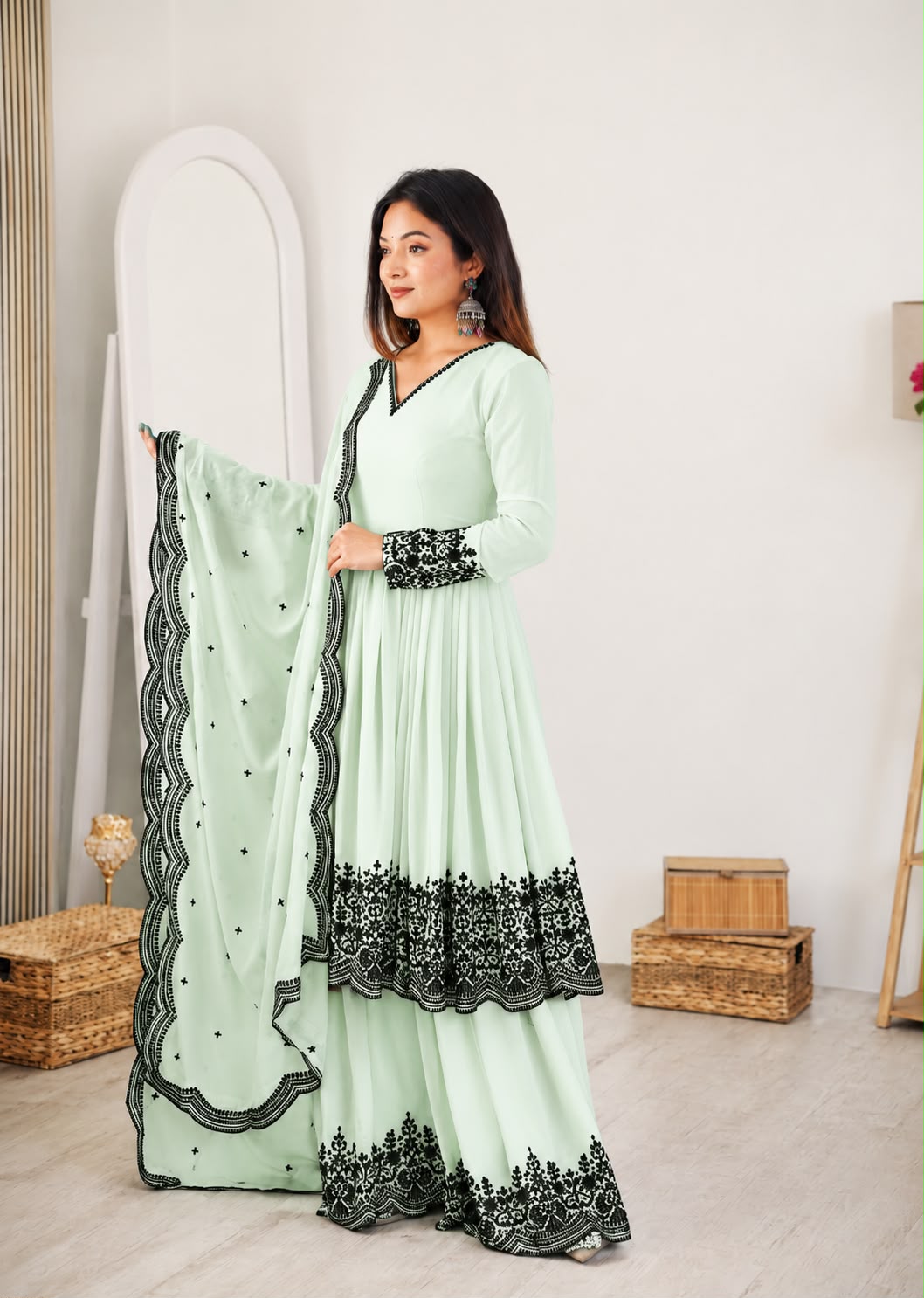 Premium Faux Georgette Suit With Plazoo Set