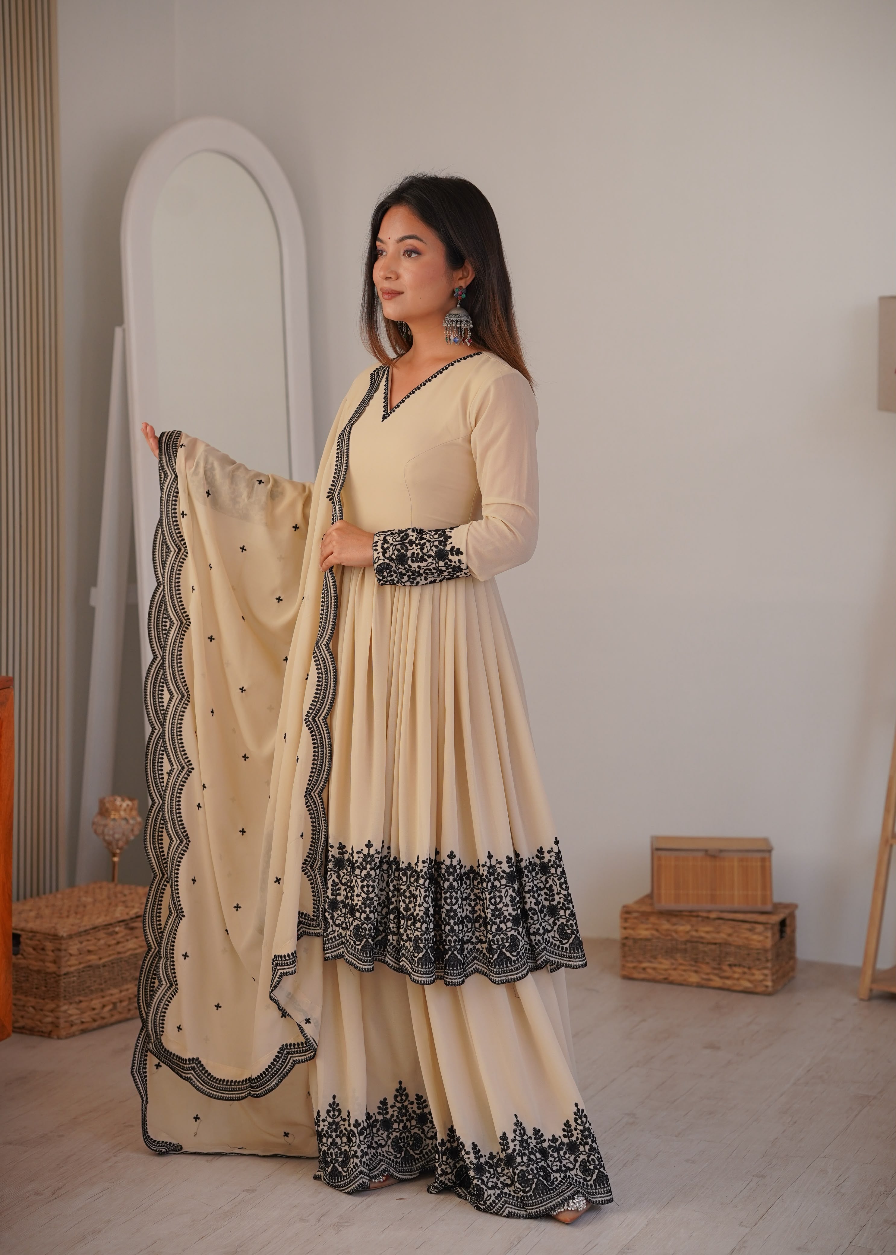 Premium Faux Georgette Suit With Plazoo Set