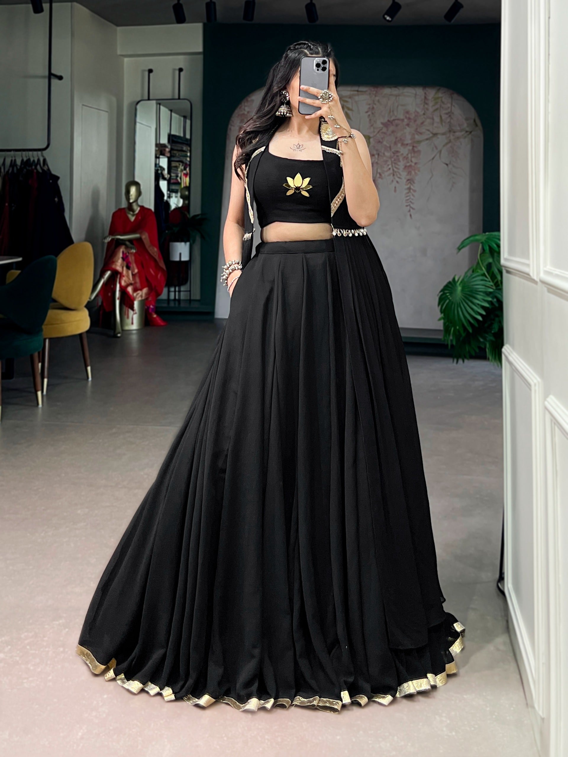 Midnight Black Bloom Ensemble Lotus Lehenga
