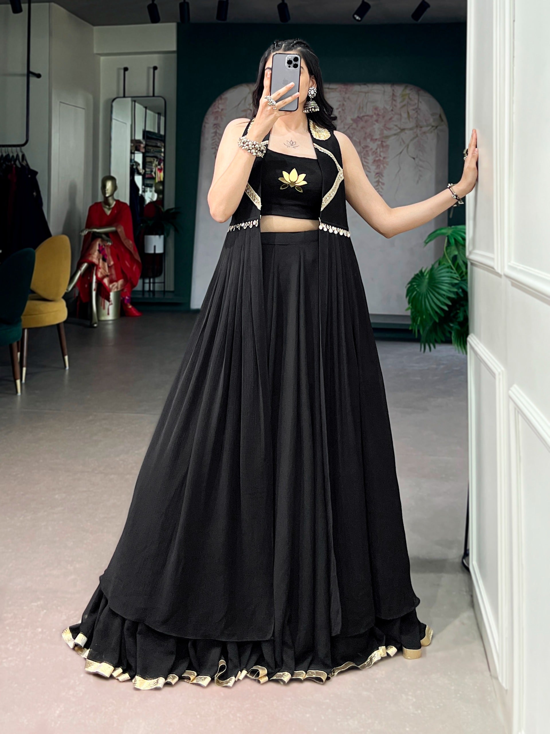 Midnight Black Bloom Ensemble Lotus Lehenga