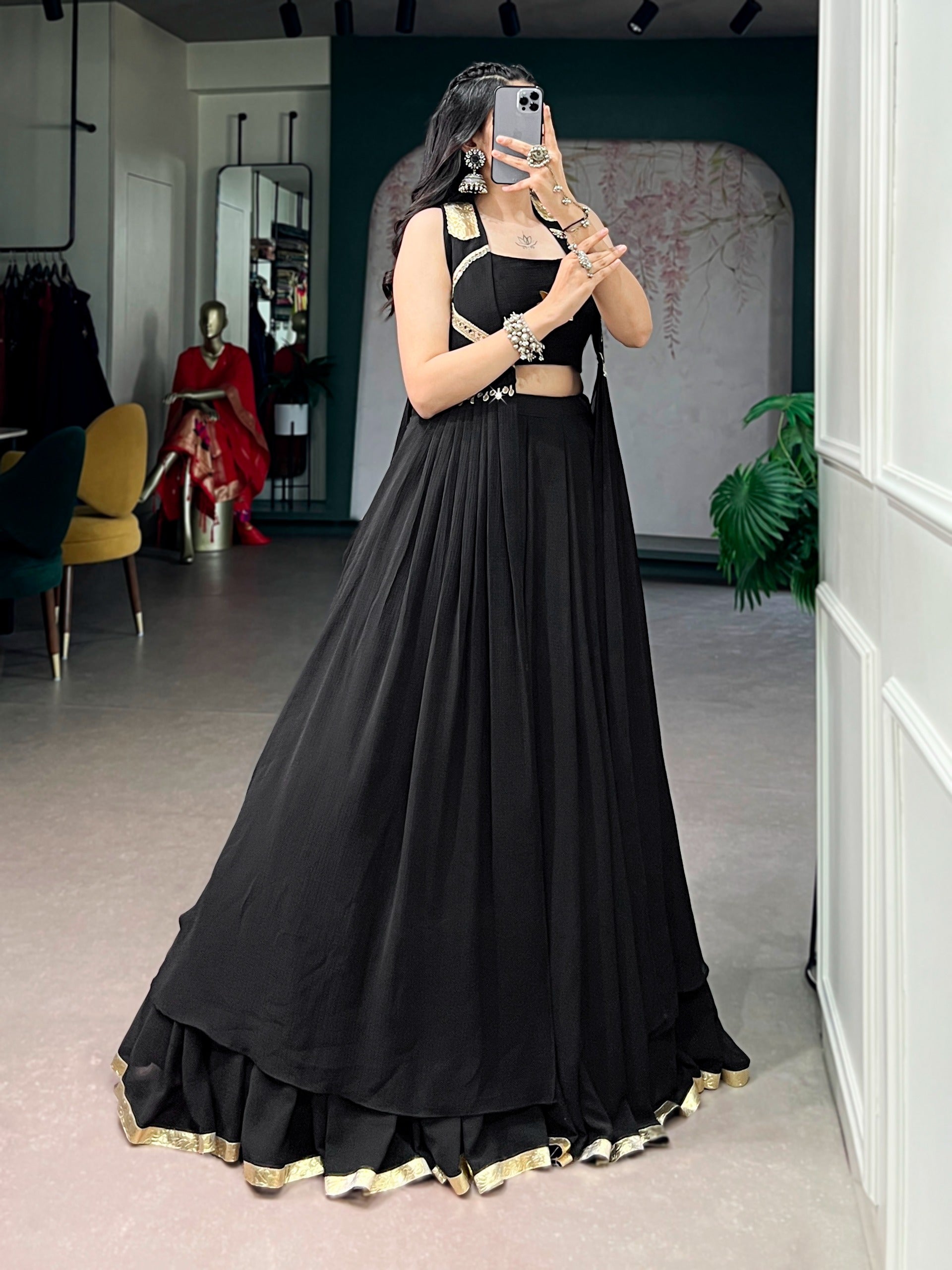 Midnight Black Bloom Ensemble Lotus Lehenga