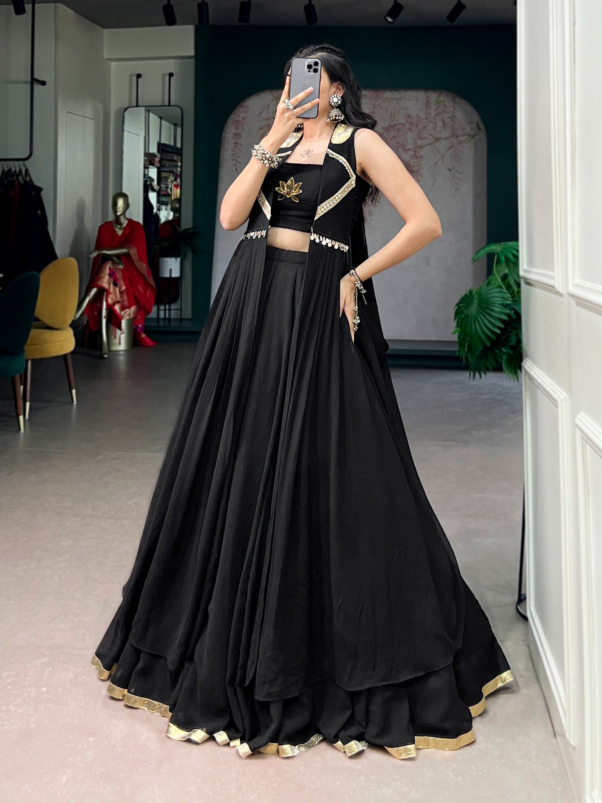 Midnight Black Bloom Ensemble Lotus Lehenga