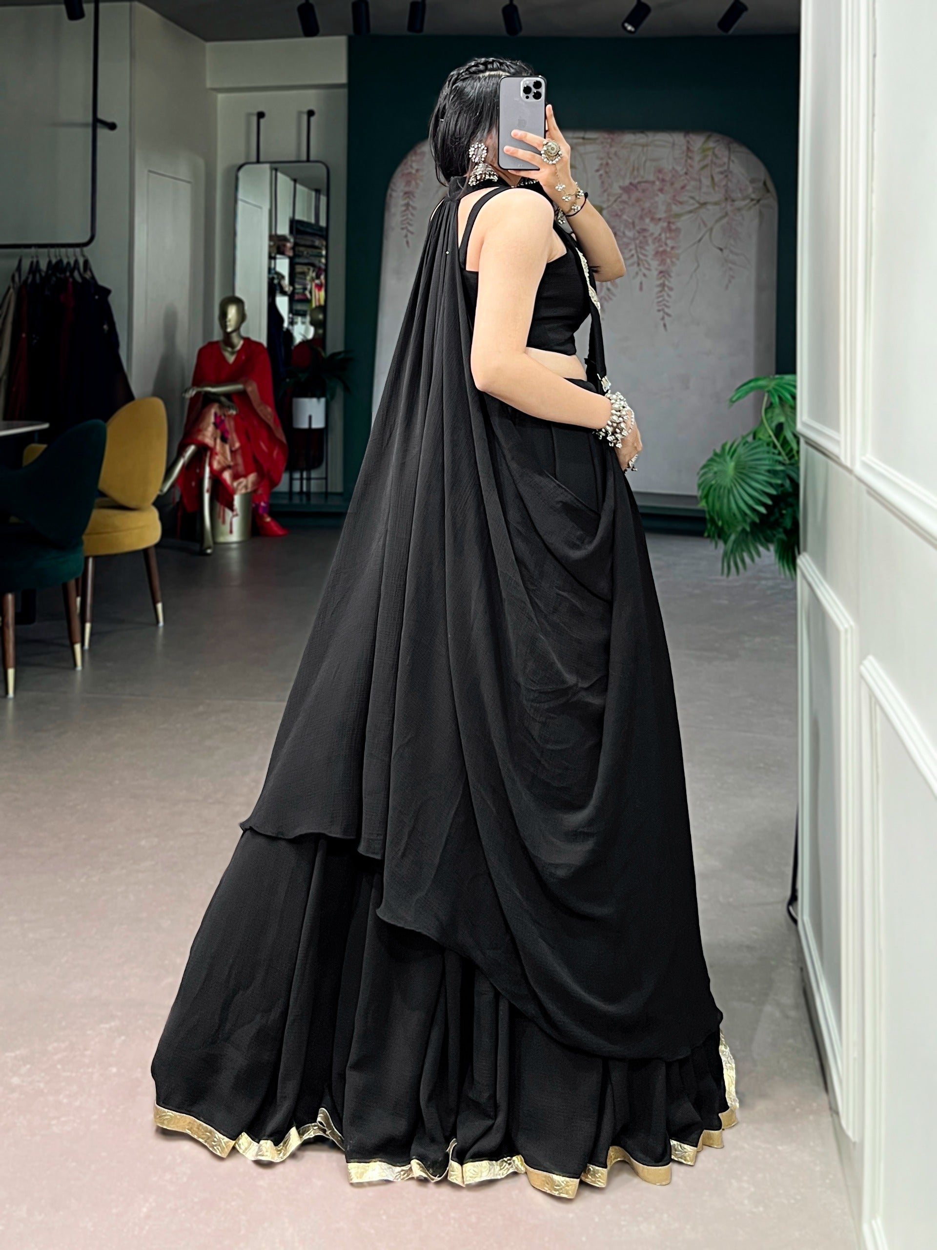 Midnight Black Bloom Ensemble Lotus Lehenga