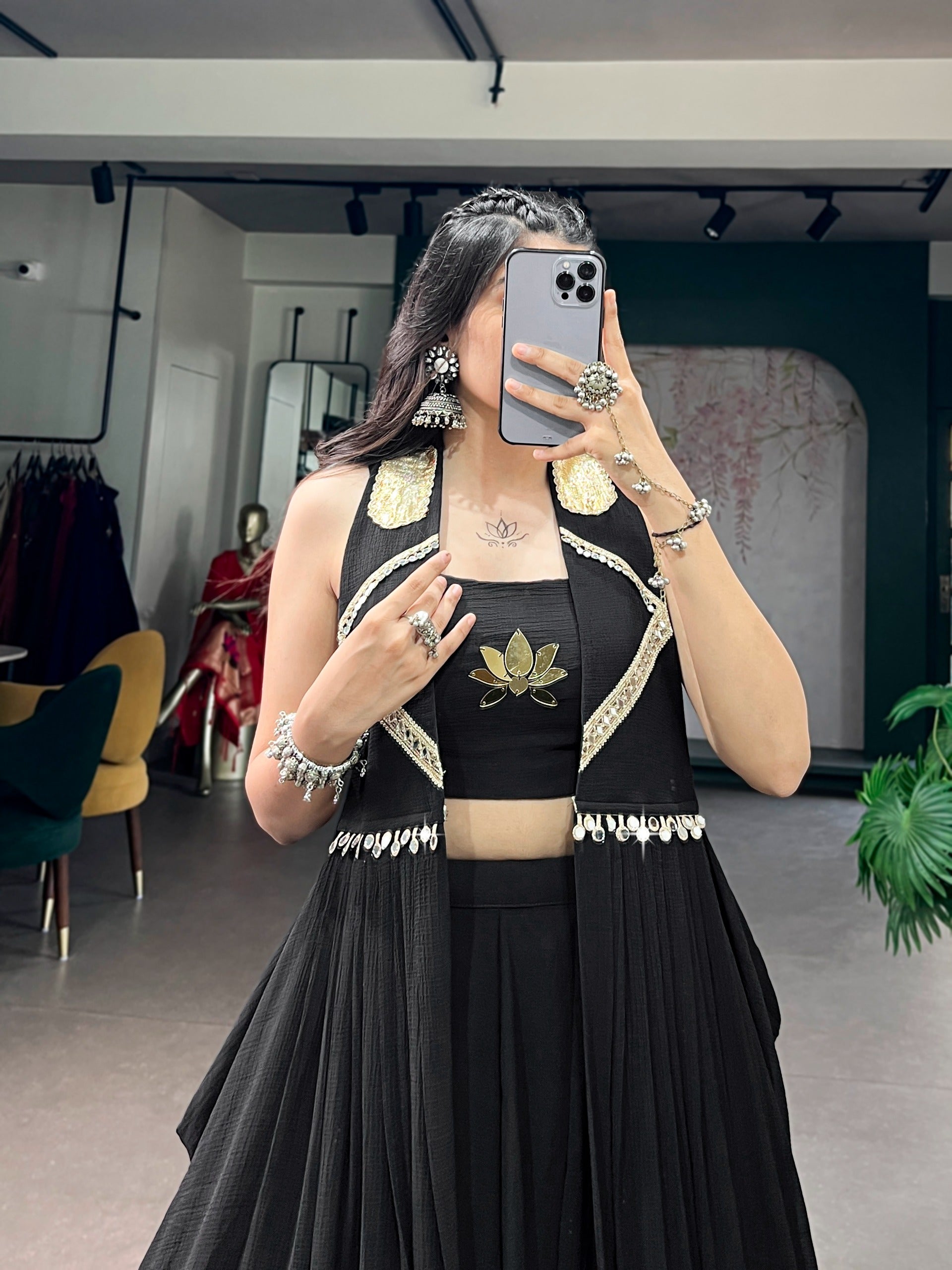 Midnight Black Bloom Ensemble Lotus Lehenga