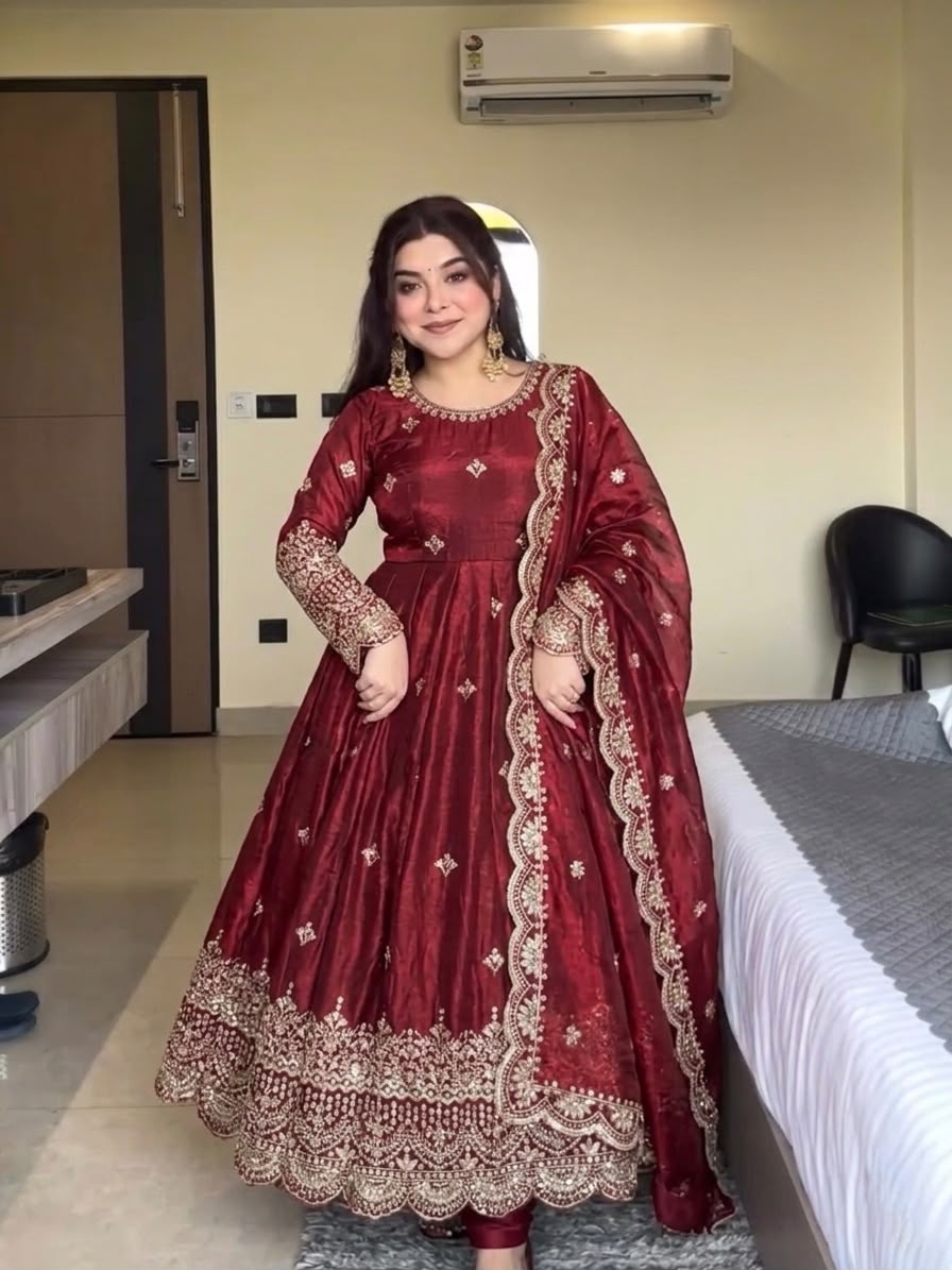 Embroidery Sequence Work gown-sharara And Dupatta Set