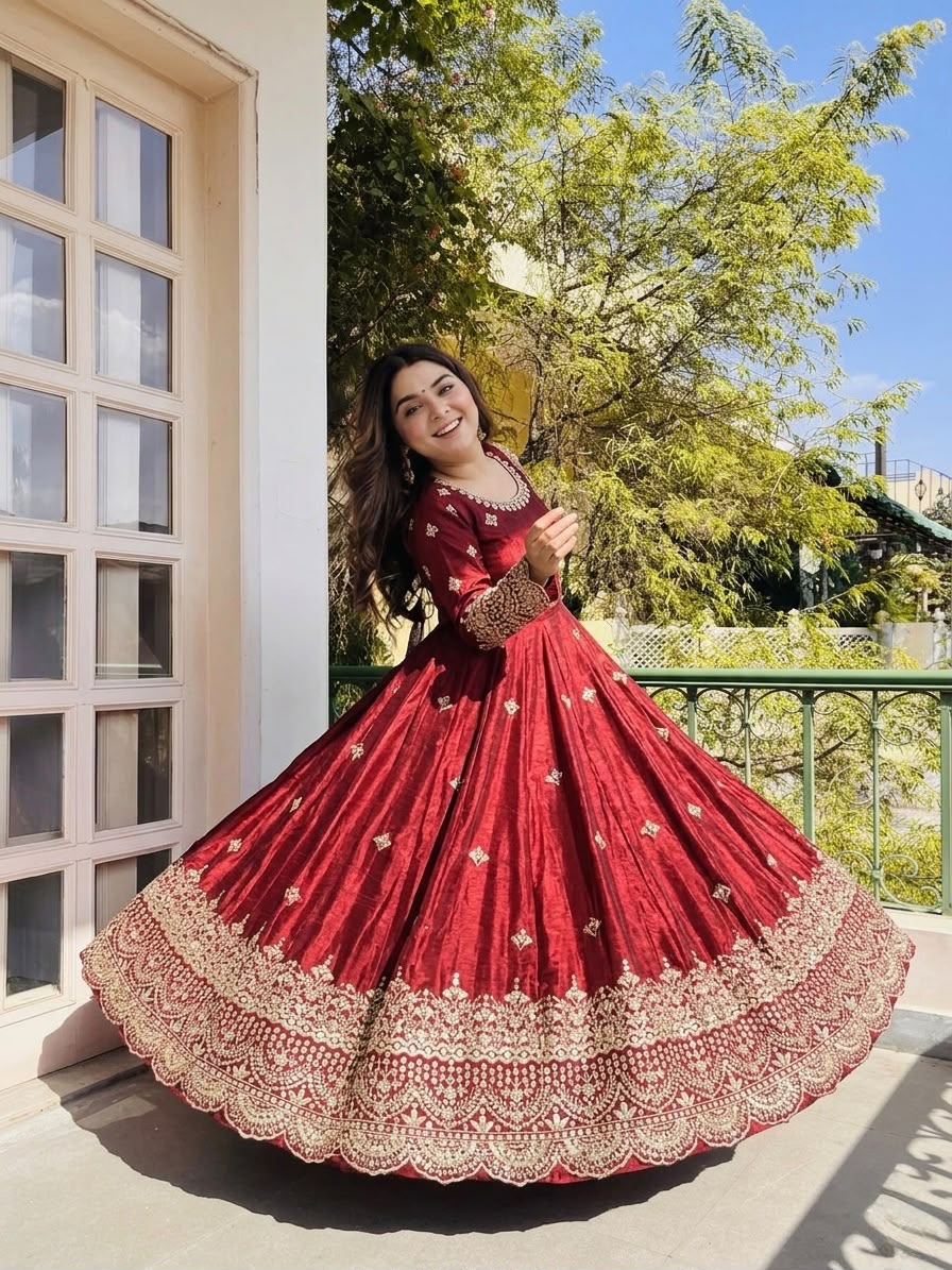 Embroidery Sequence Work gown-sharara And Dupatta Set