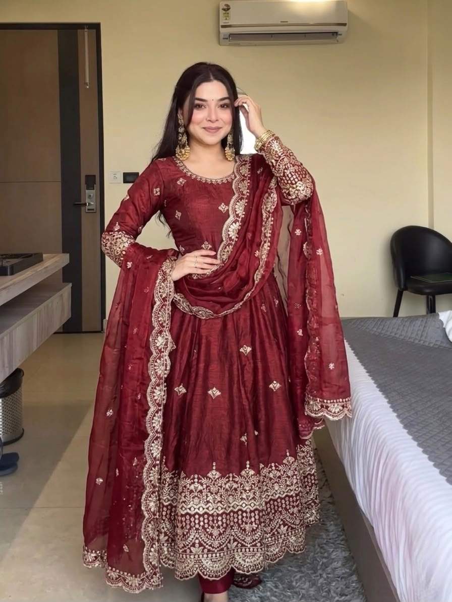 Embroidery Sequence Work gown-sharara And Dupatta Set