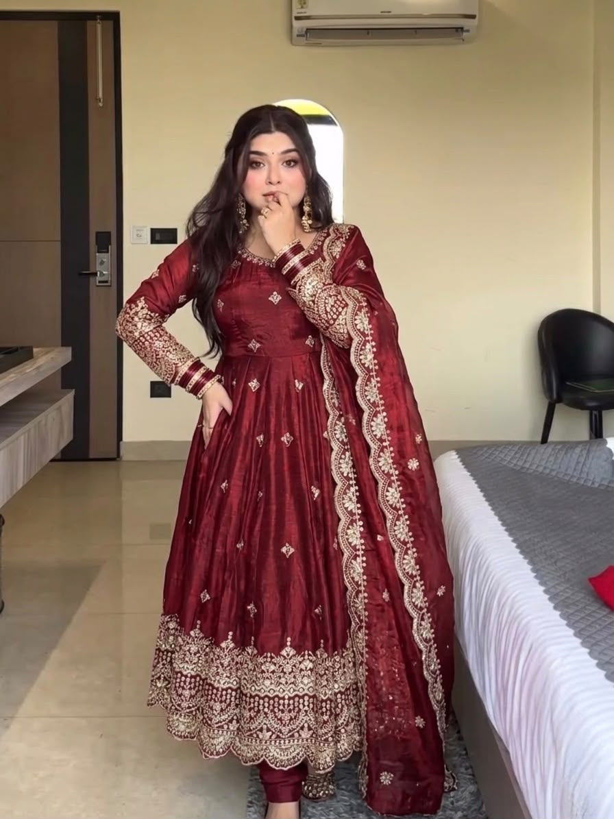 Embroidery Sequence Work gown-sharara And Dupatta Set