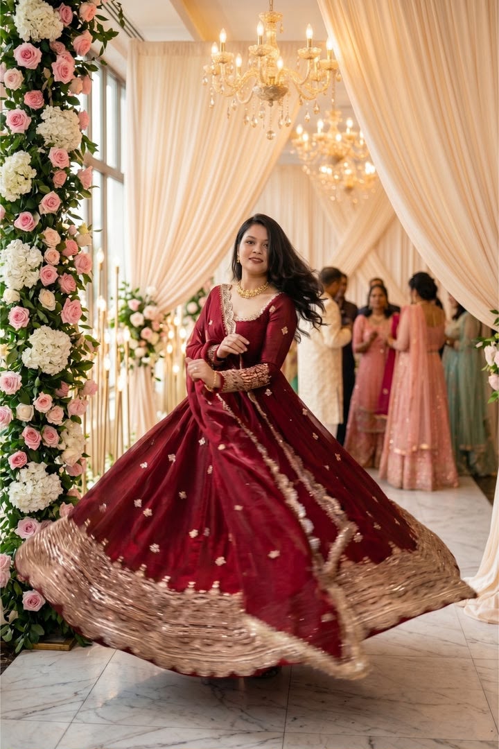 Embroidery Sequence Work gown-sharara And Dupatta Set