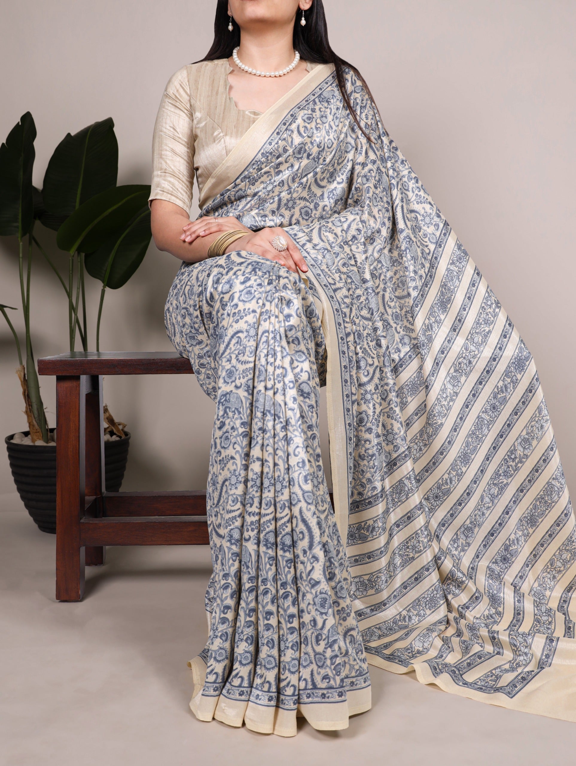 Tussar silk with graceful prints — a saree