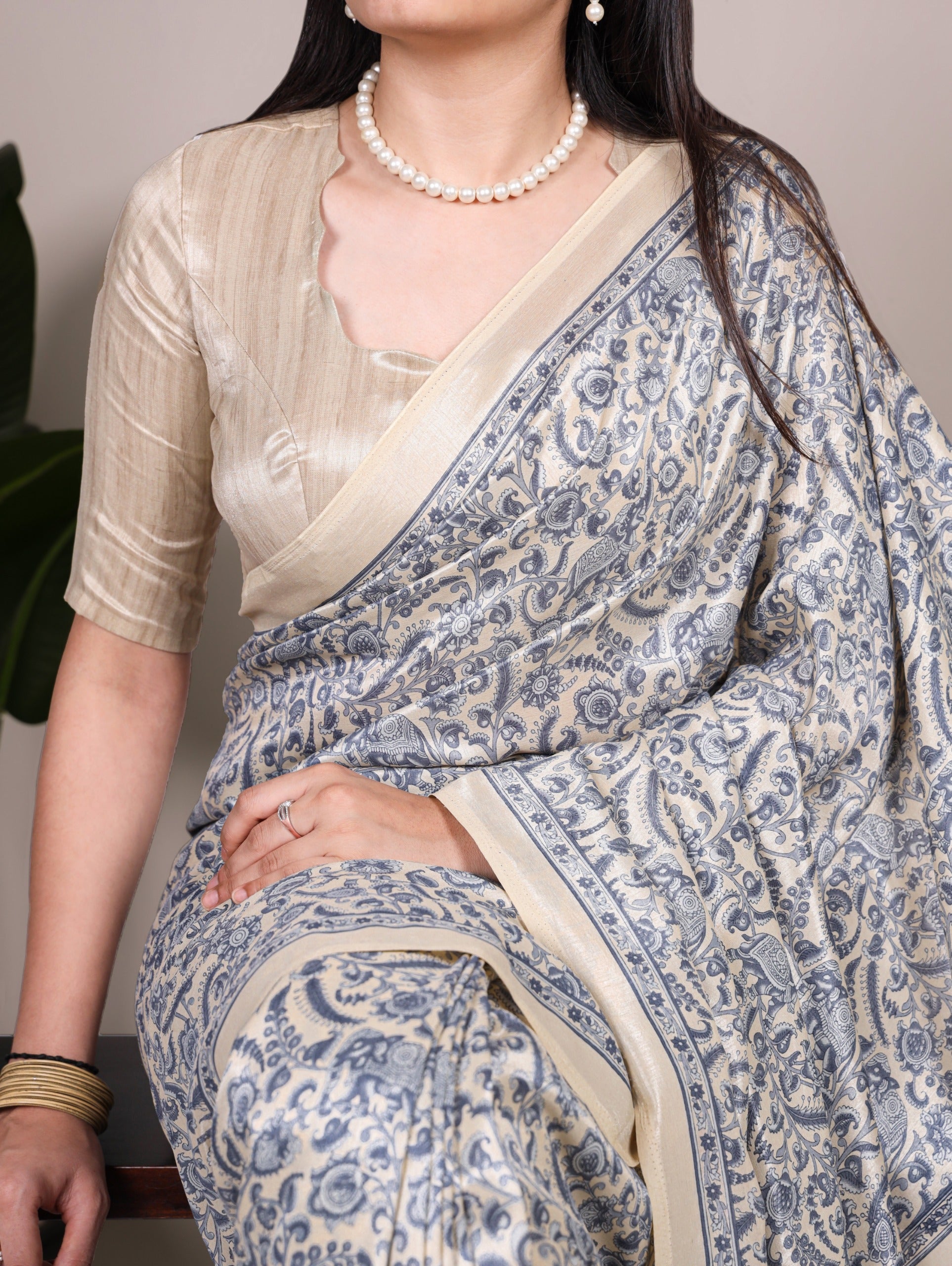 Tussar silk with graceful prints — a saree
