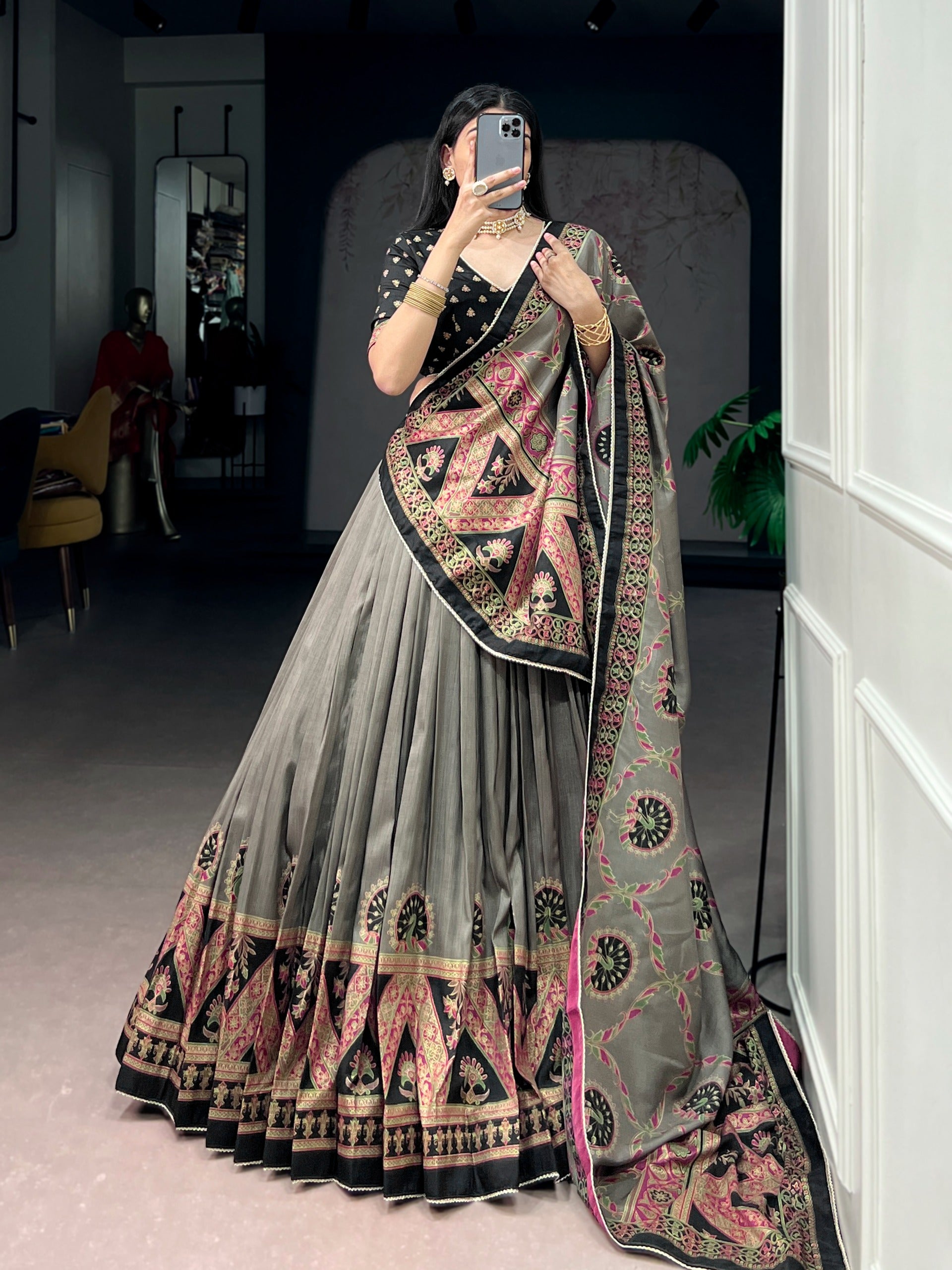 Tasar silk elegance meets printed charm and iconic sparkle