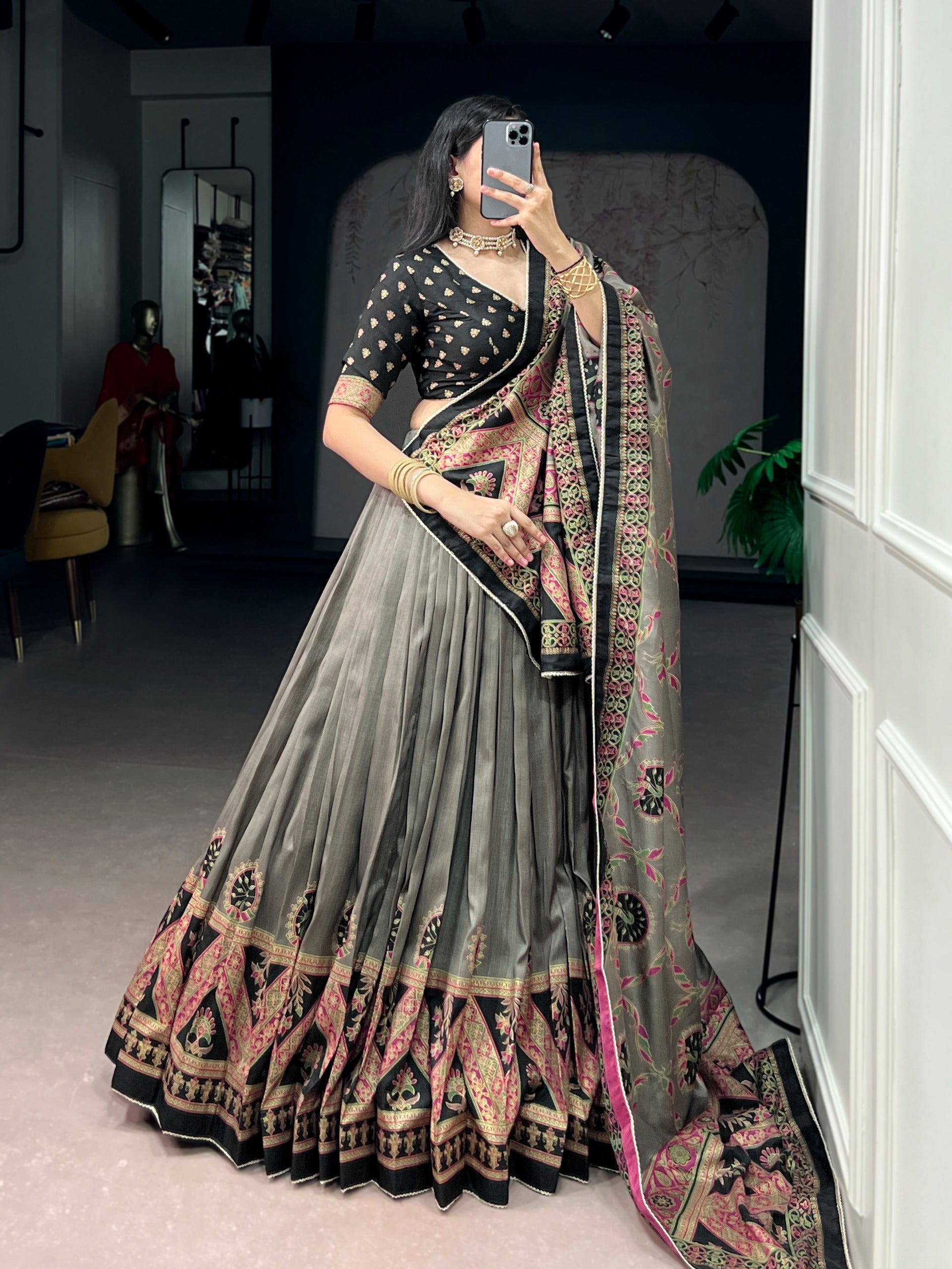 Tasar silk elegance meets printed charm and iconic sparkle