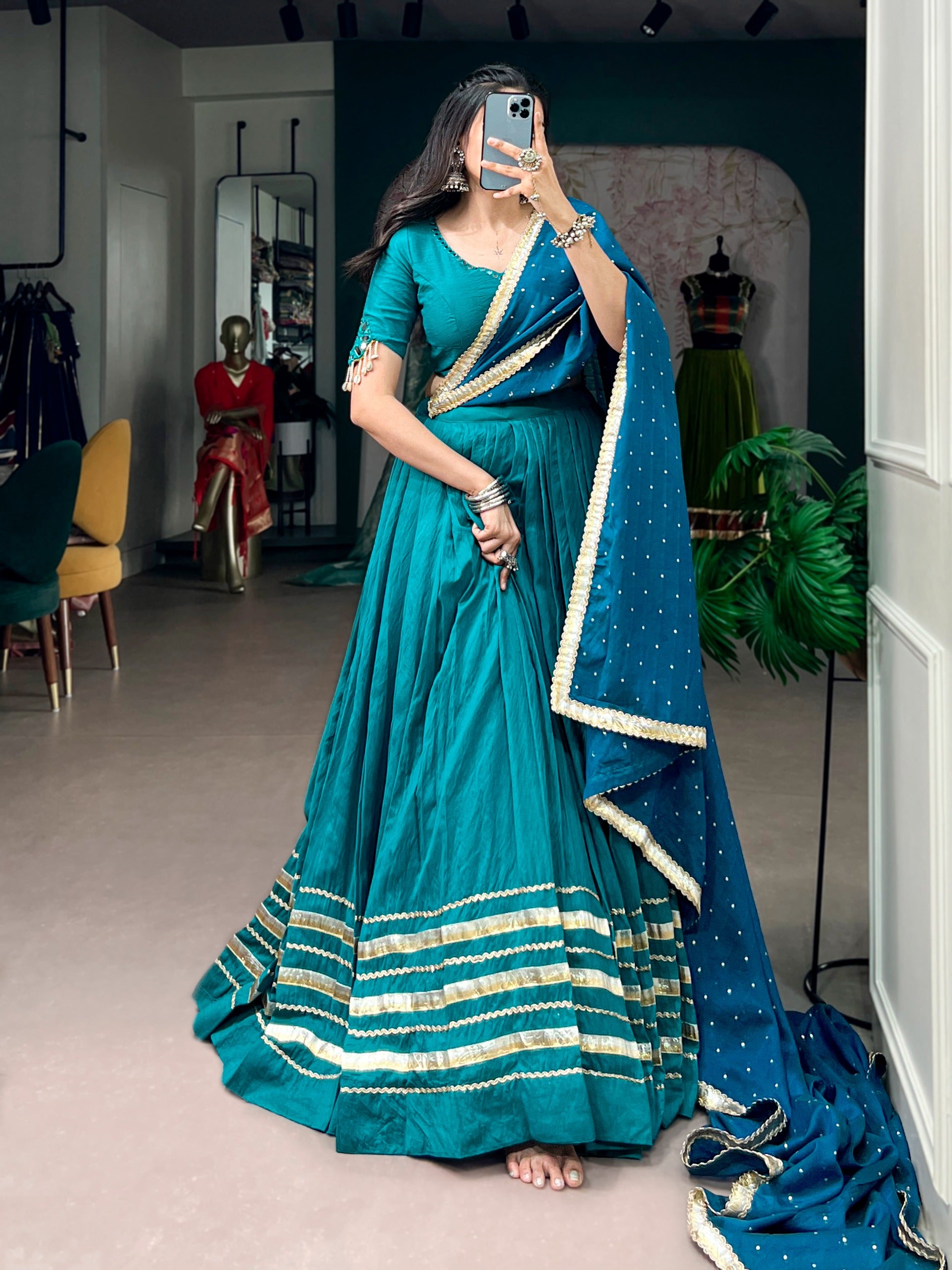 Blue Lehenga Choli Set with Embellished Dupatta