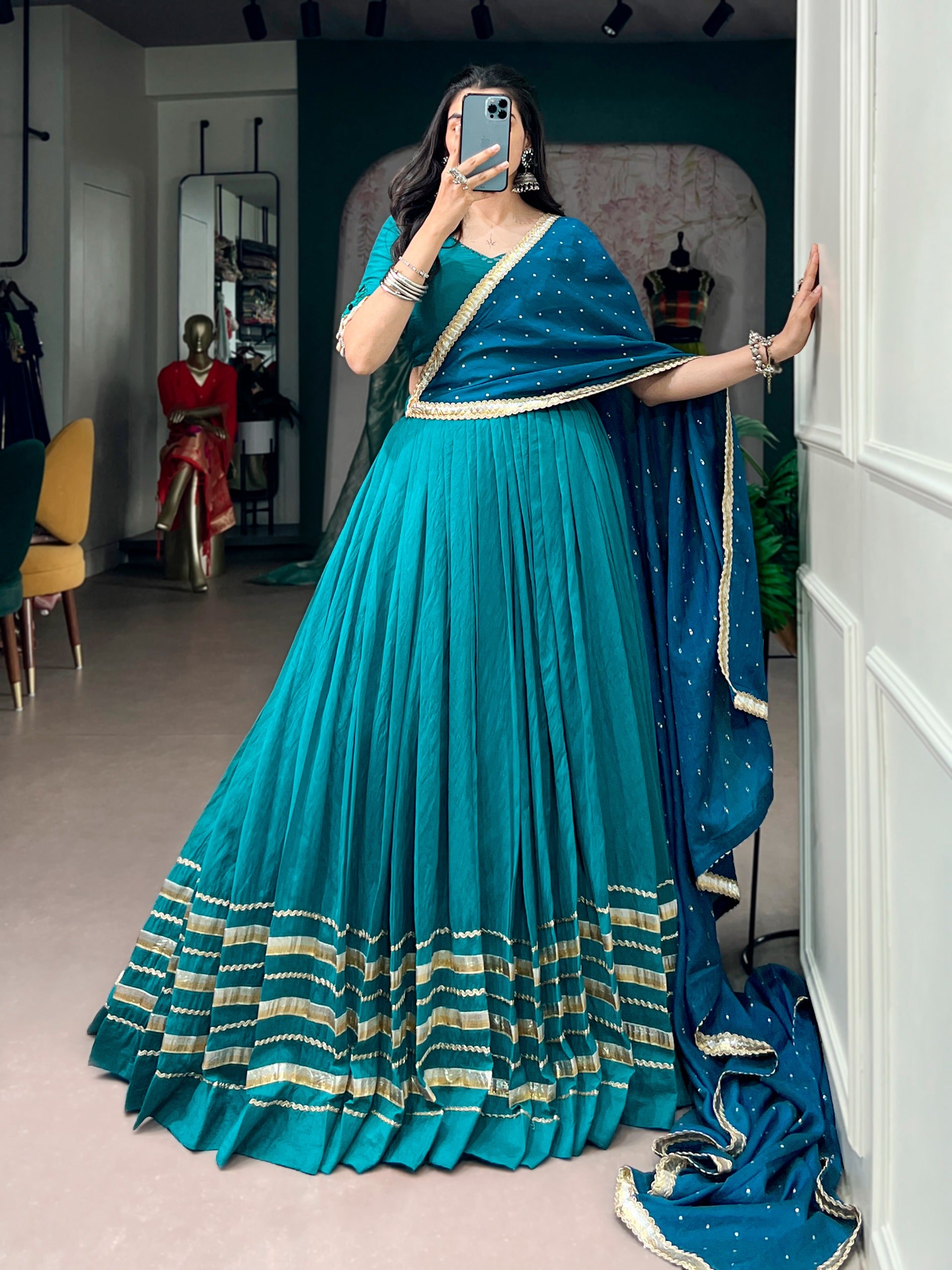 Blue Lehenga Choli Set with Embellished Dupatta