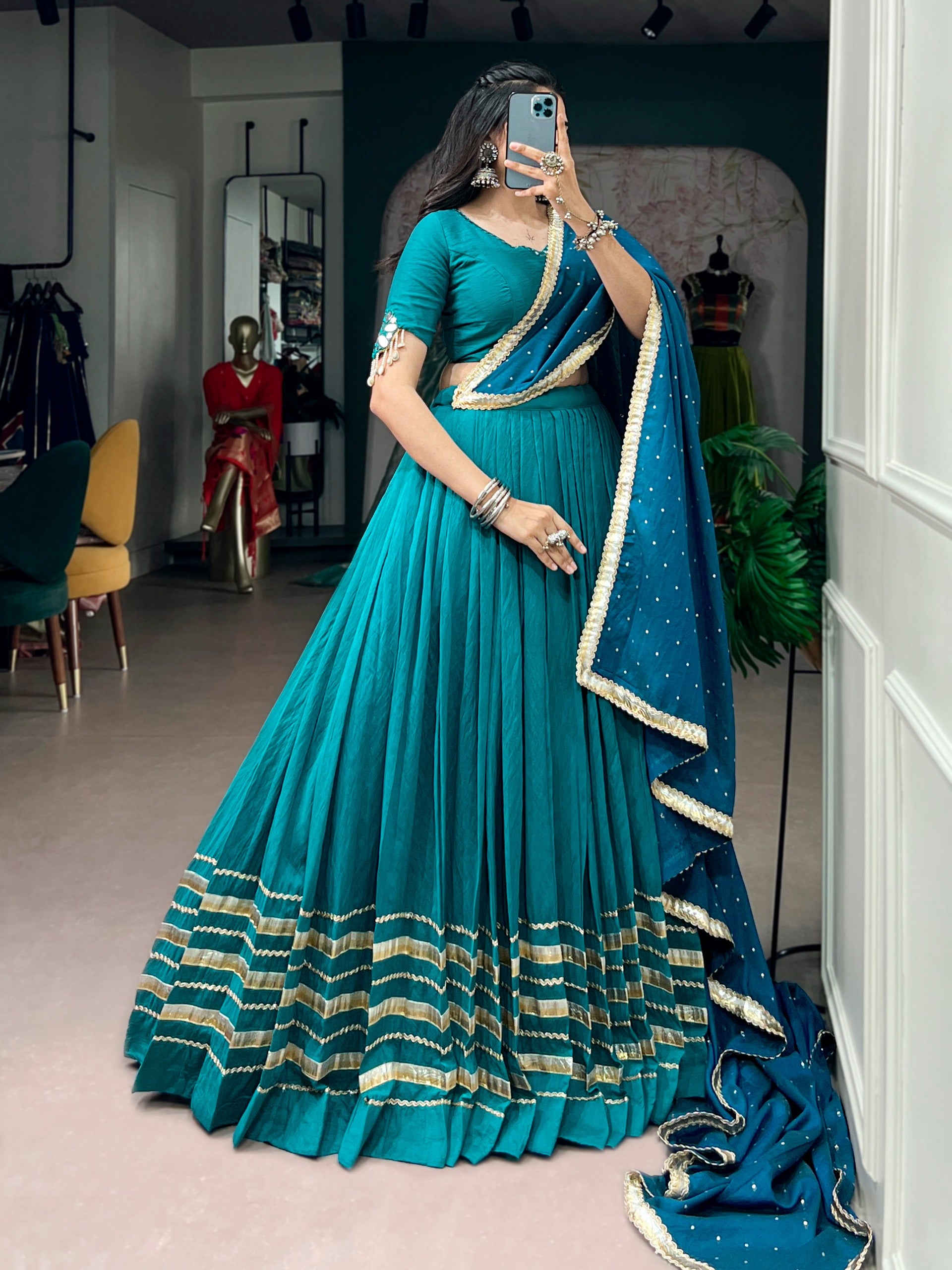 Blue Lehenga Choli Set with Embellished Dupatta