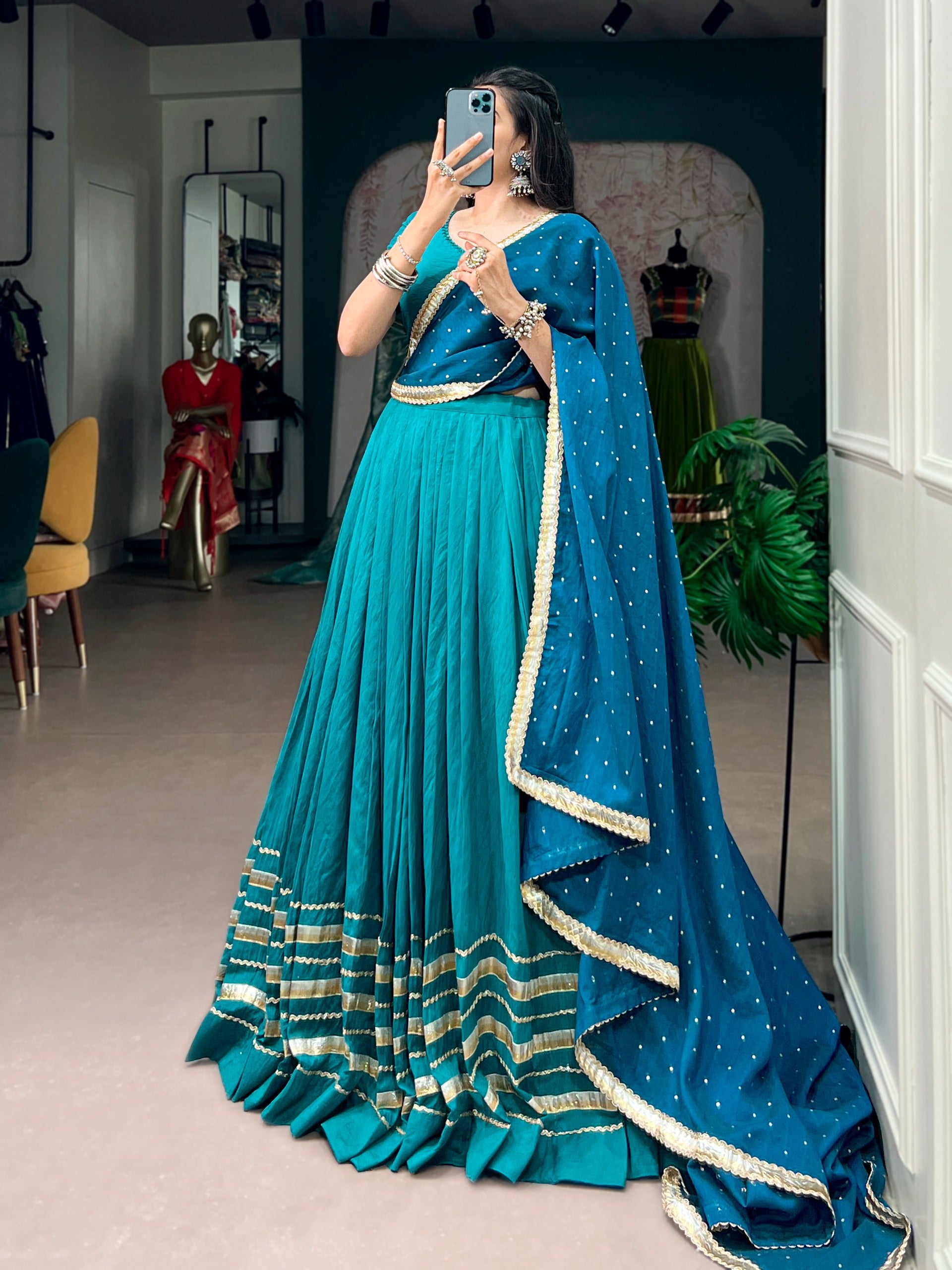 Blue Lehenga Choli Set with Embellished Dupatta