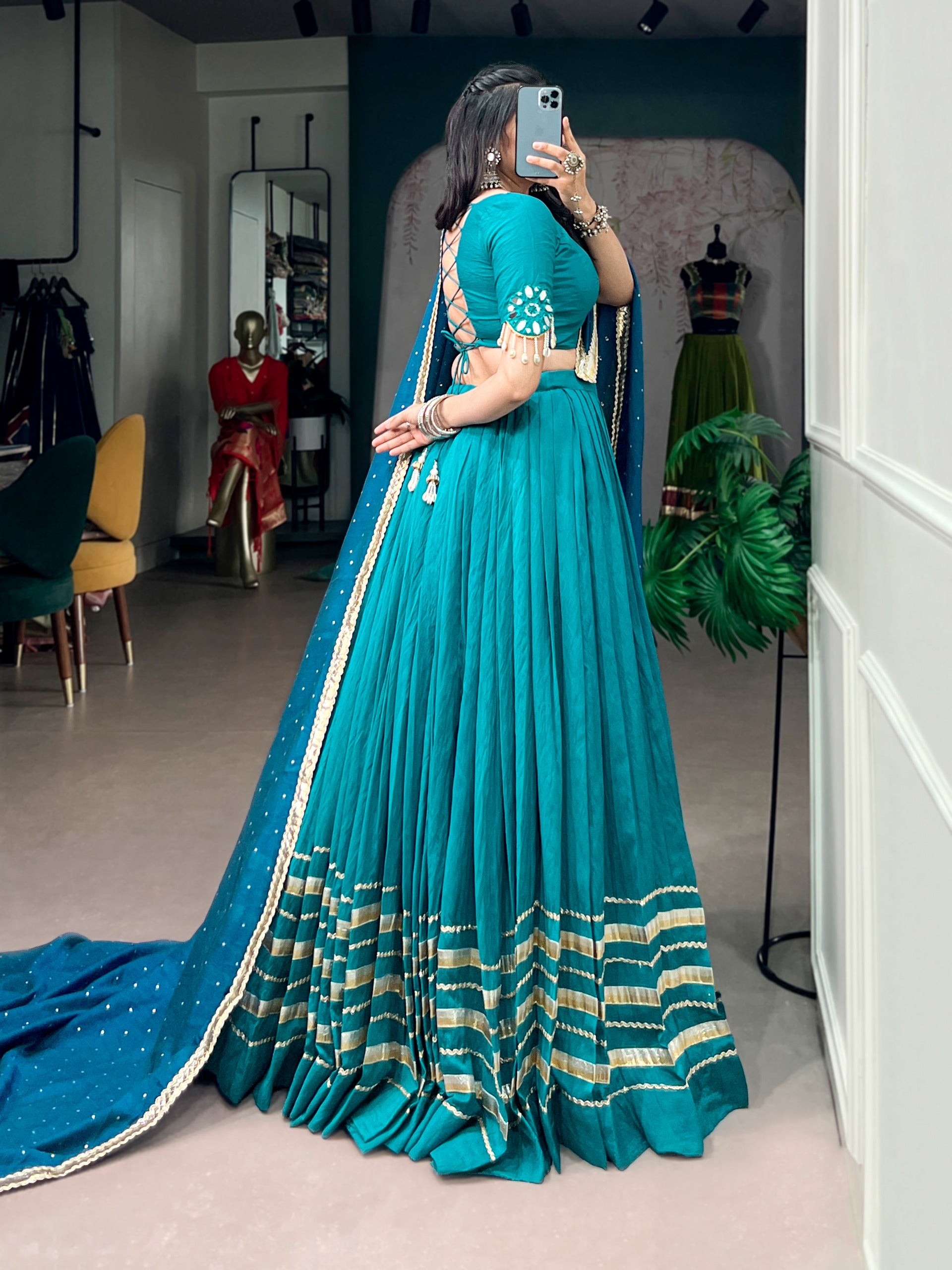Blue Lehenga Choli Set with Embellished Dupatta