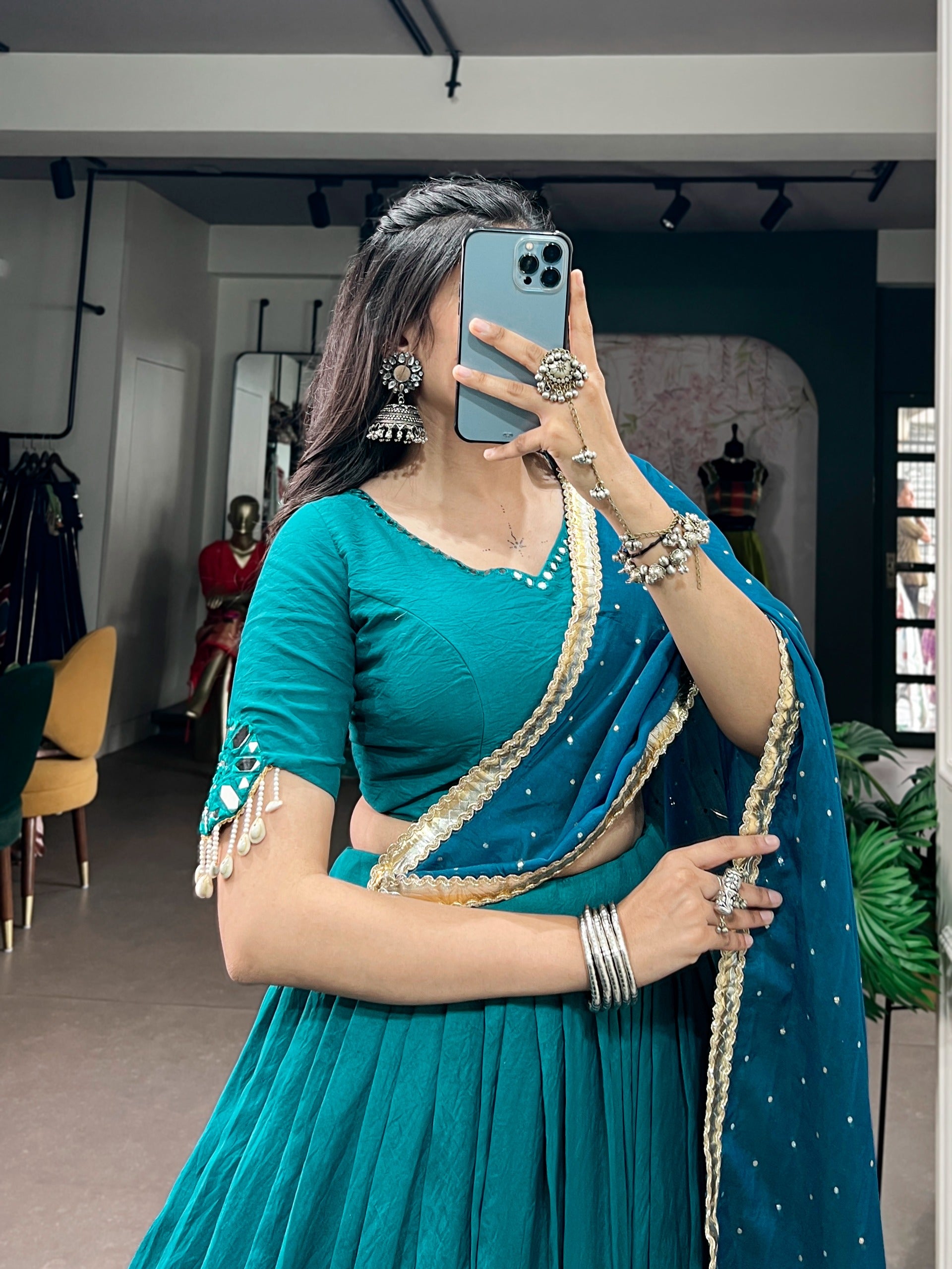 Blue Lehenga Choli Set with Embellished Dupatta