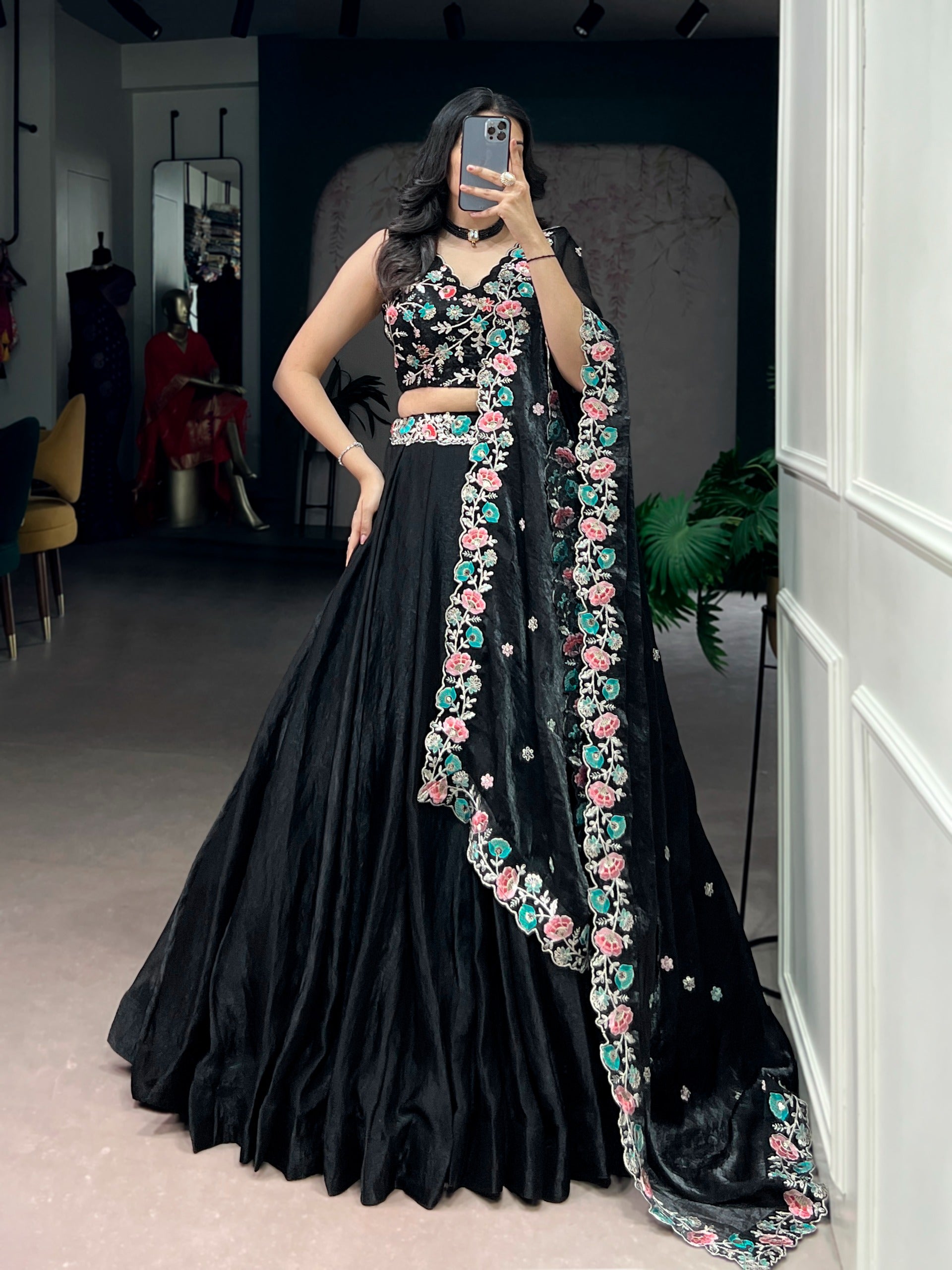Black Lehenga Choli Stands Out With Its Soft Fendi Fabric