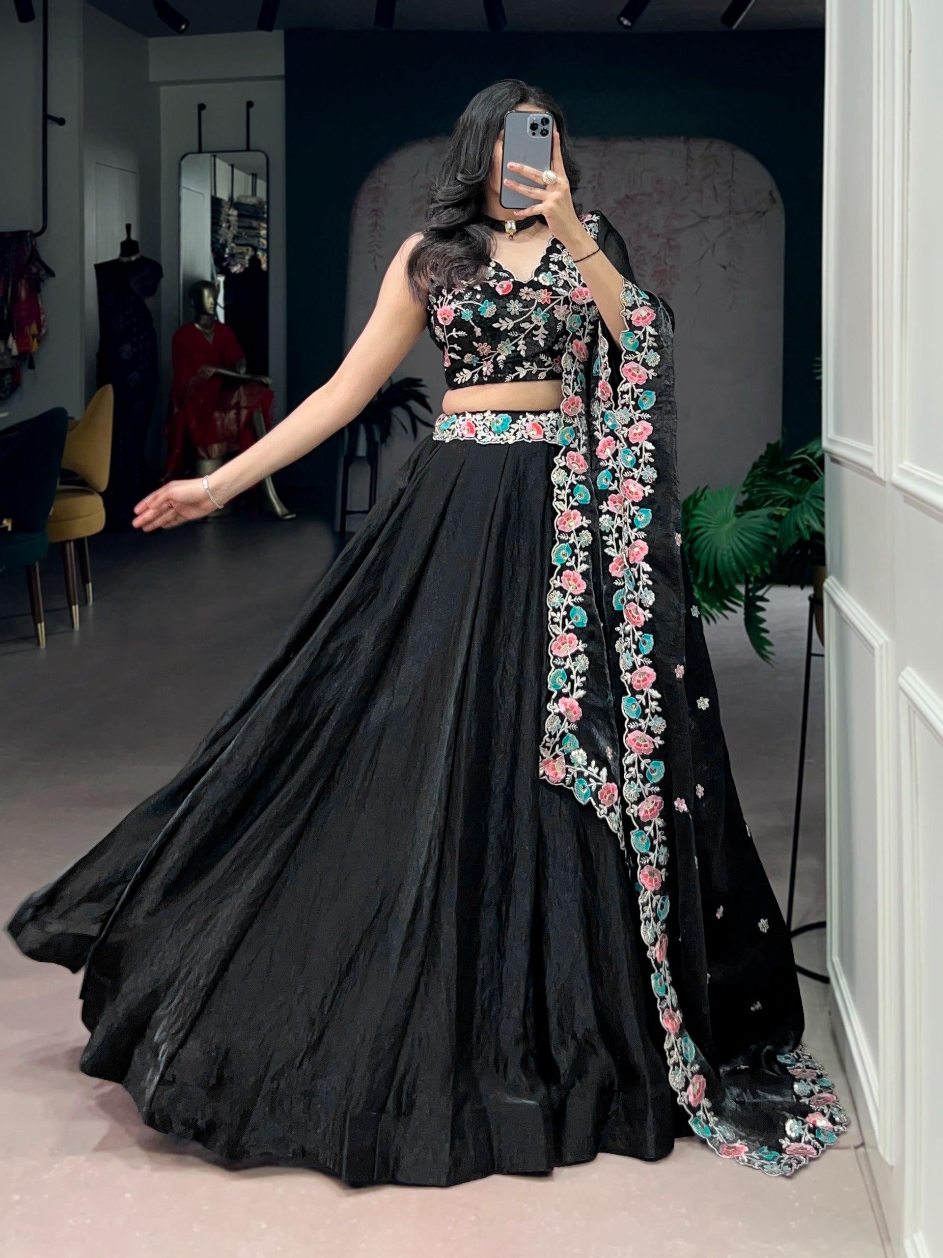 Black Lehenga Choli Stands Out With Its Soft Fendi Fabric