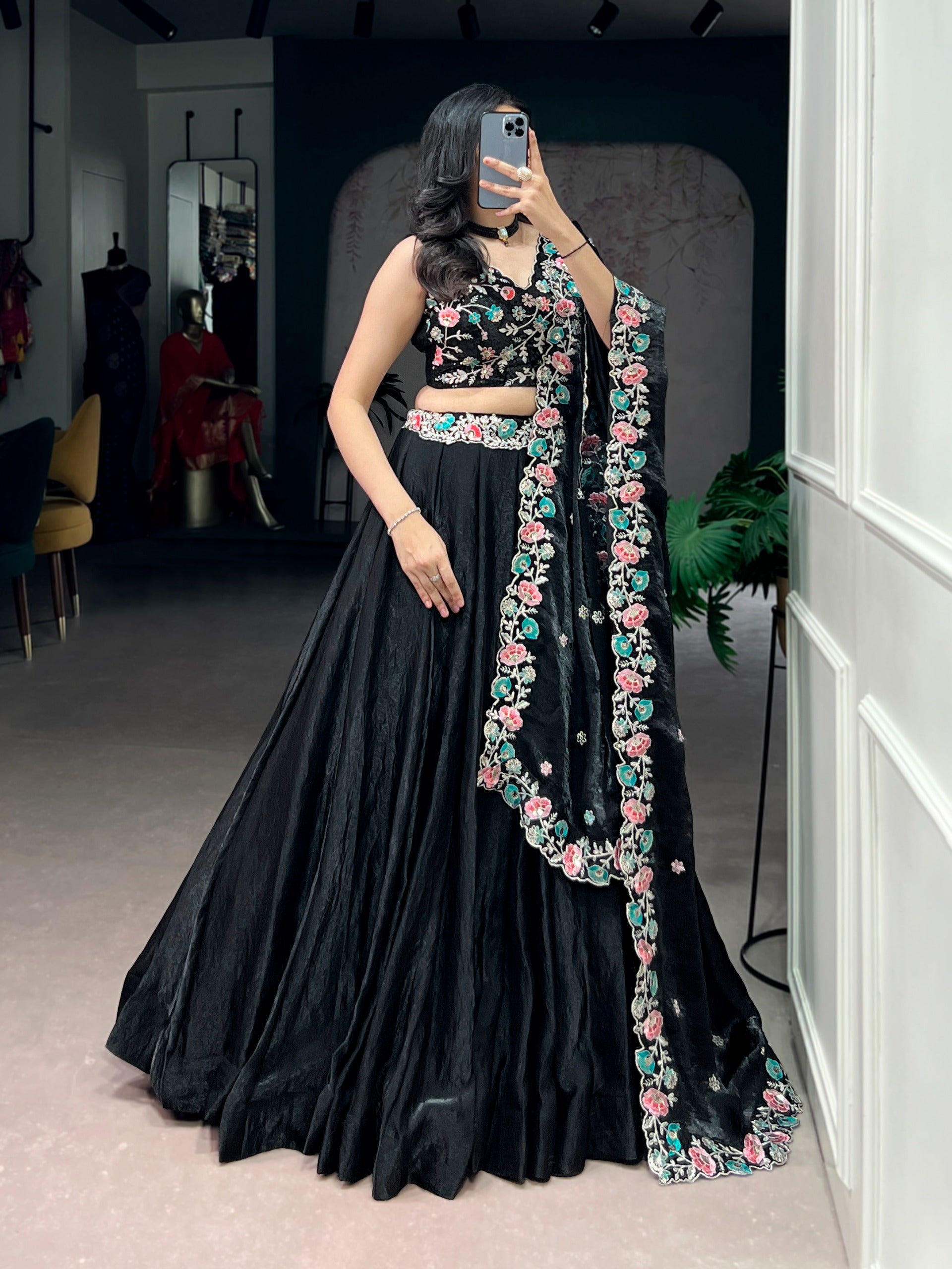Black Lehenga Choli Stands Out With Its Soft Fendi Fabric