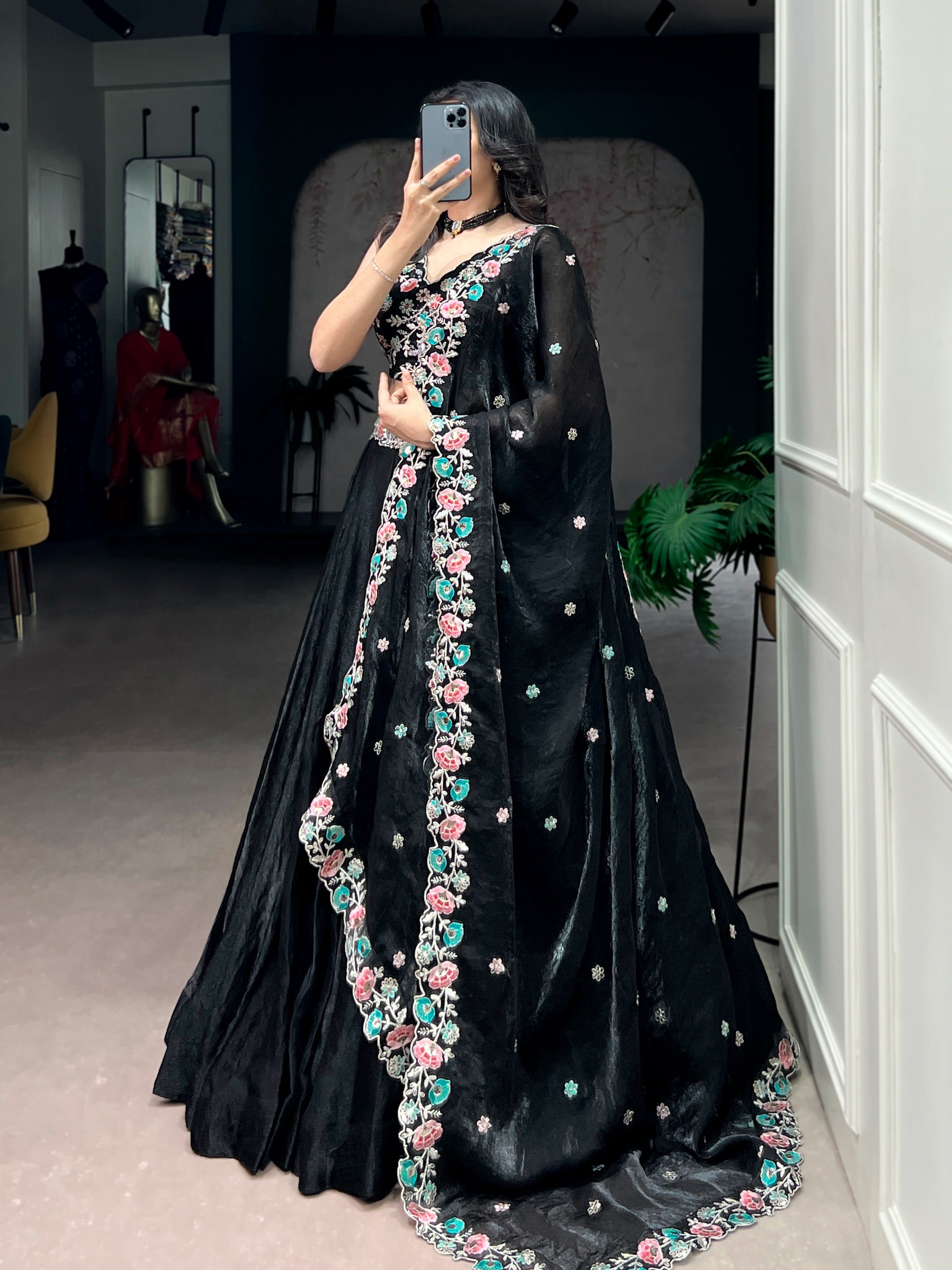 Black Lehenga Choli Stands Out With Its Soft Fendi Fabric
