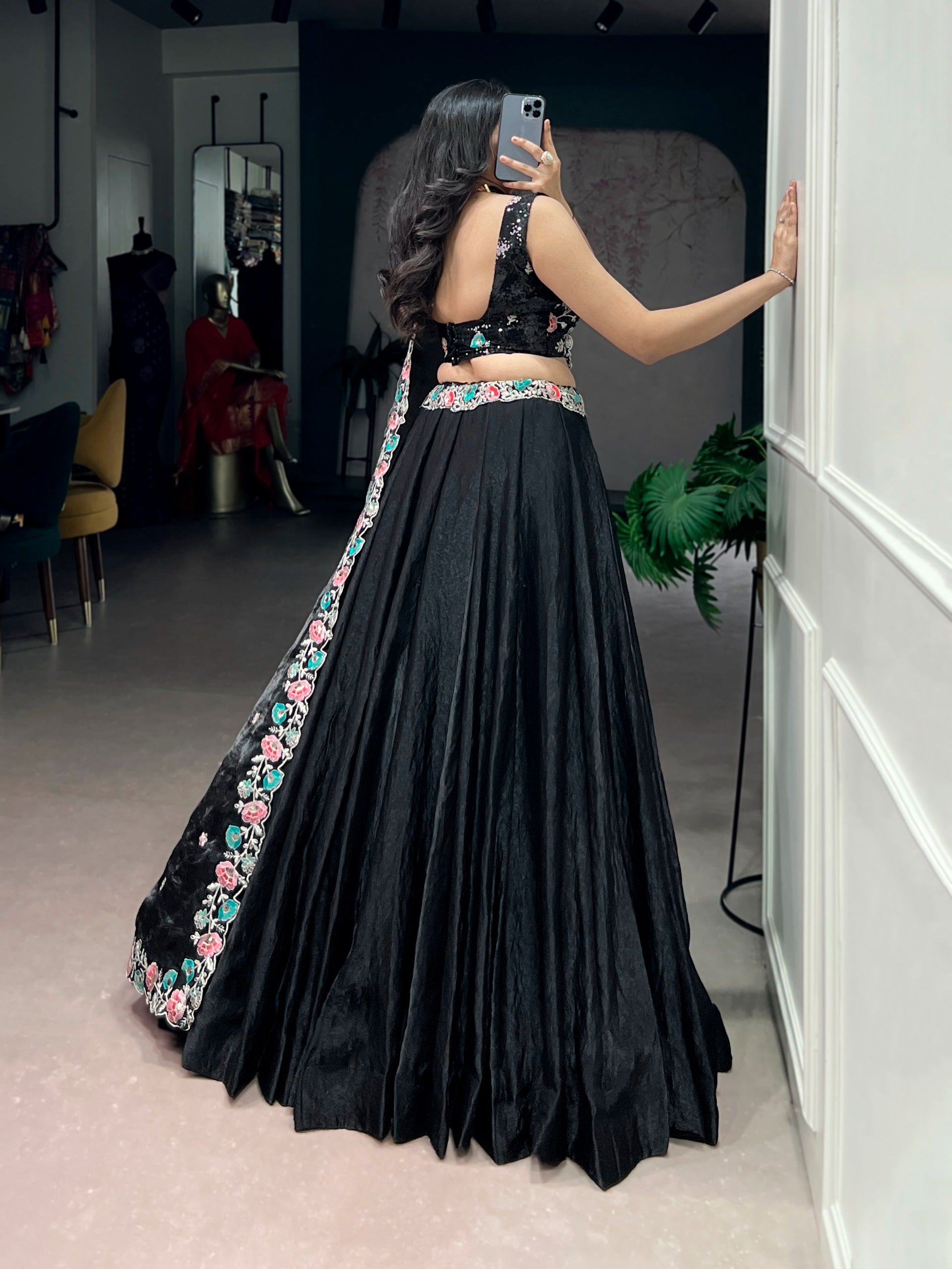 Black Lehenga Choli Stands Out With Its Soft Fendi Fabric