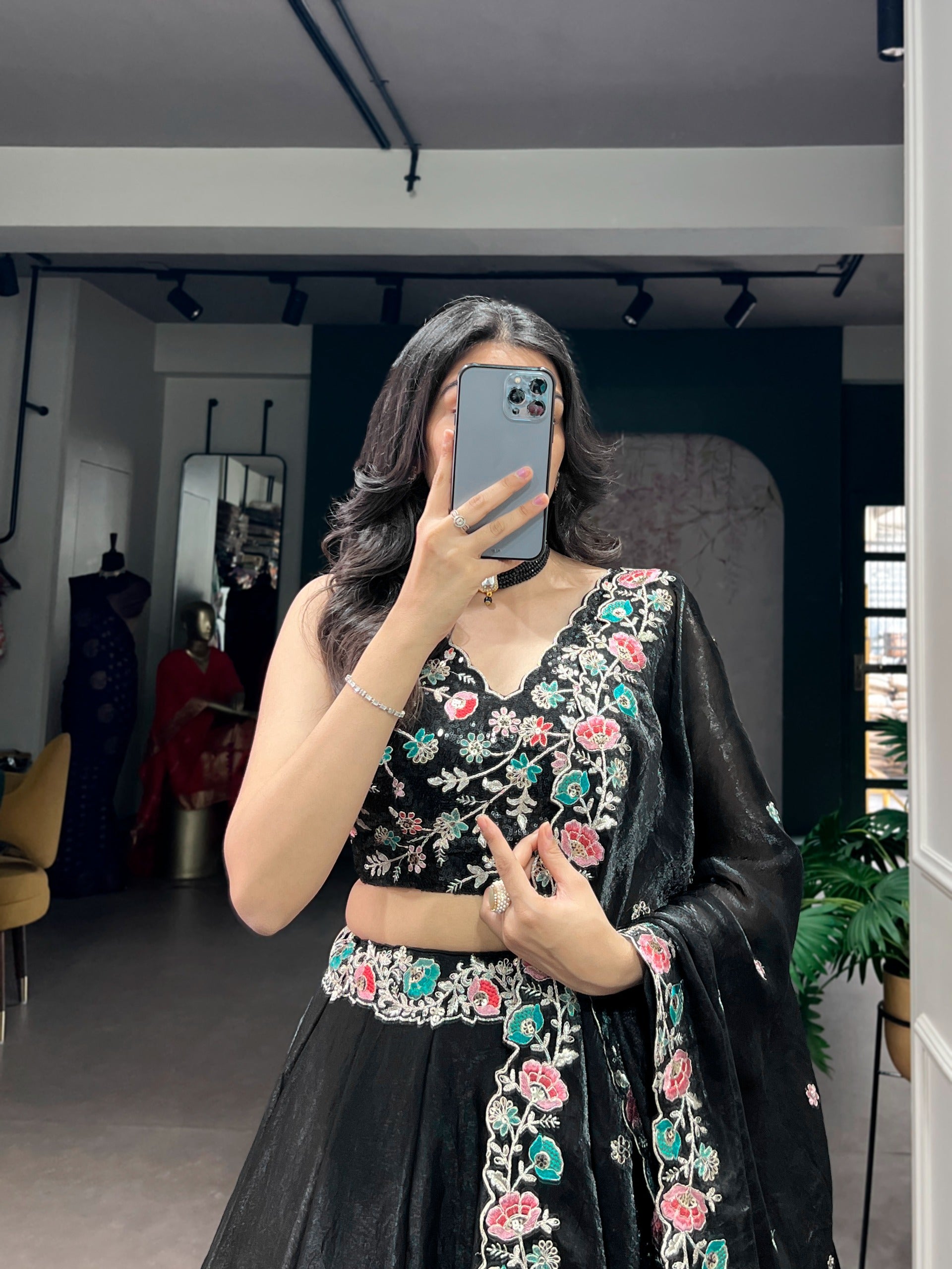 Black Lehenga Choli Stands Out With Its Soft Fendi Fabric