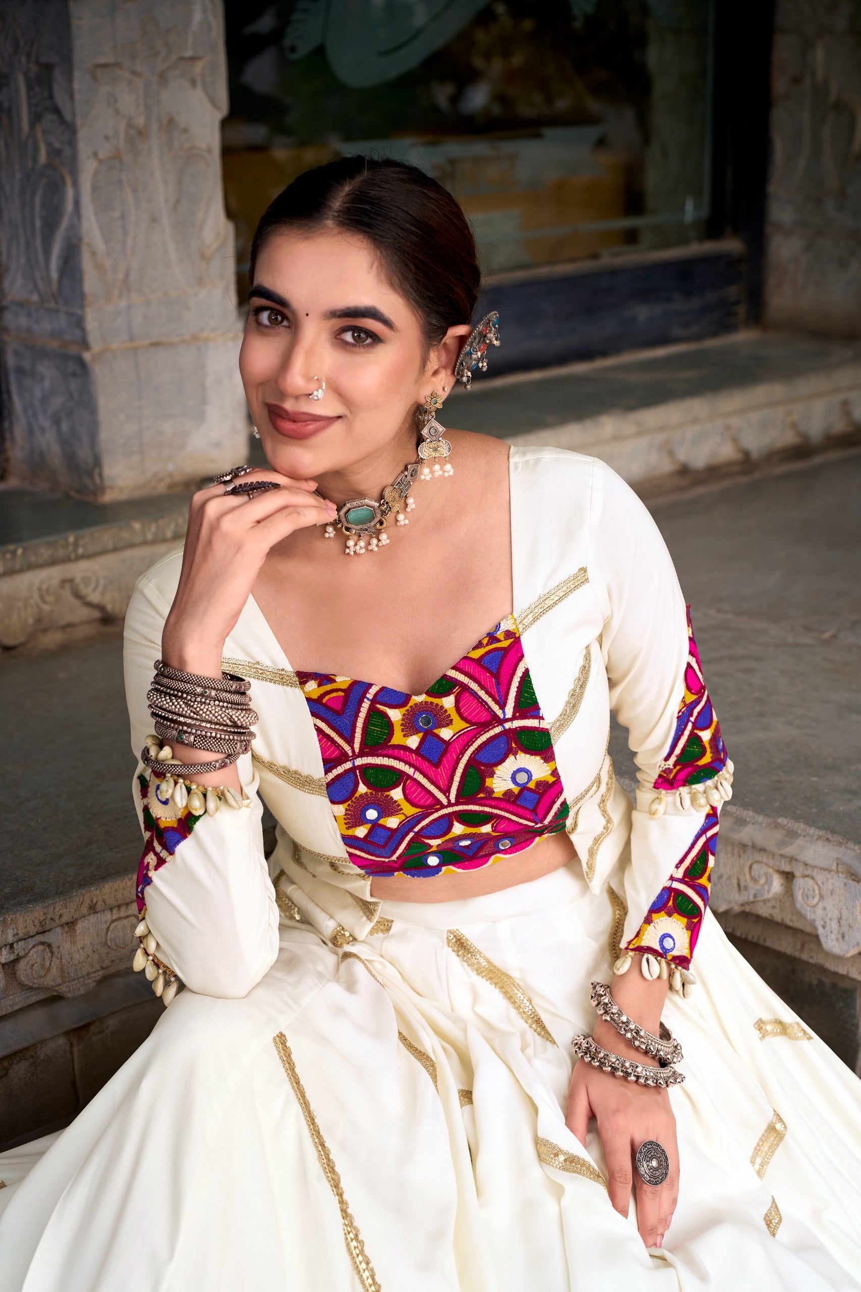 Crafted for Garba, Styled with Mirror Work Choli.