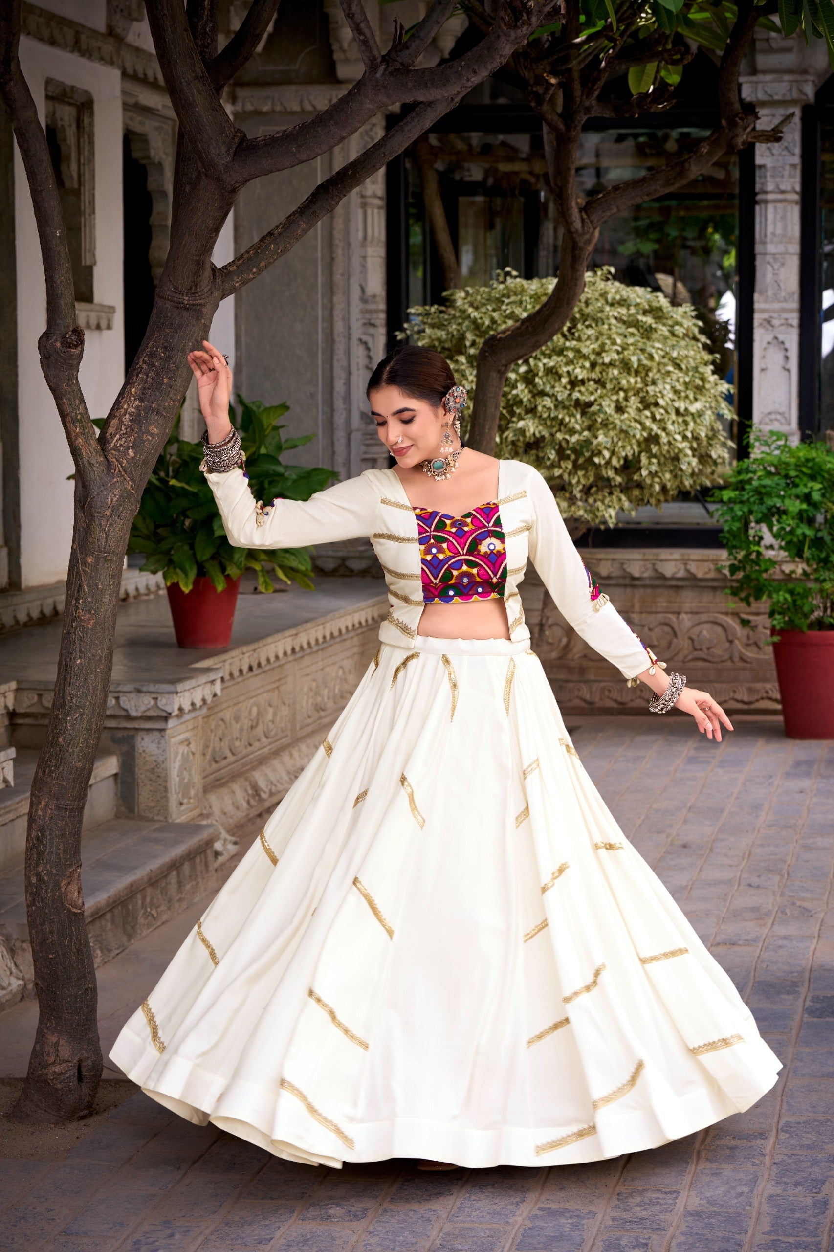 Crafted for Garba, Styled with Mirror Work Choli.