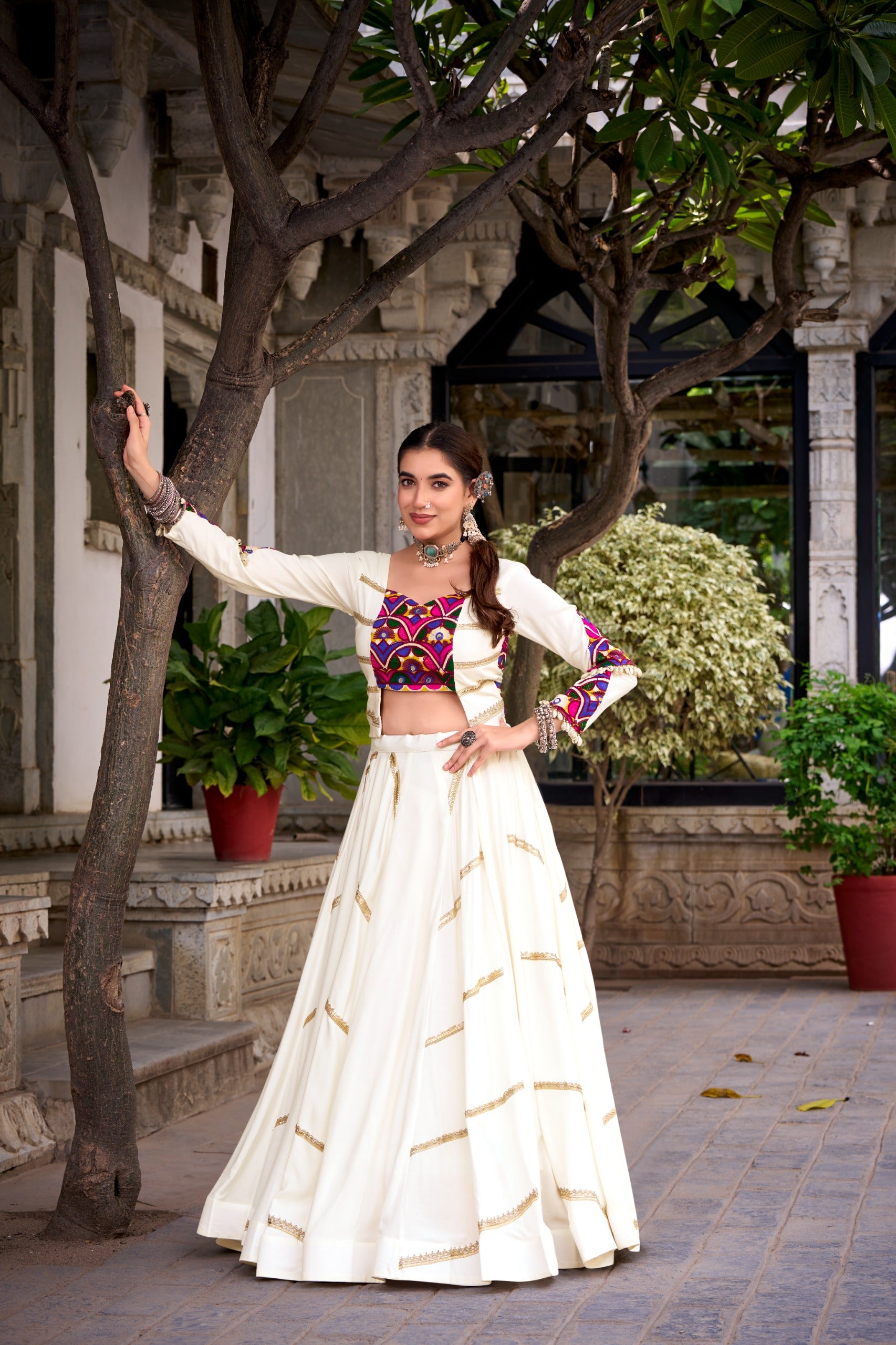 Crafted for Garba, Styled with Mirror Work Choli.