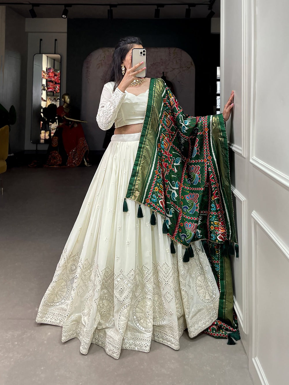 Elegance With This Beautiful Lucknowi Paper Mirror Work Lehenga