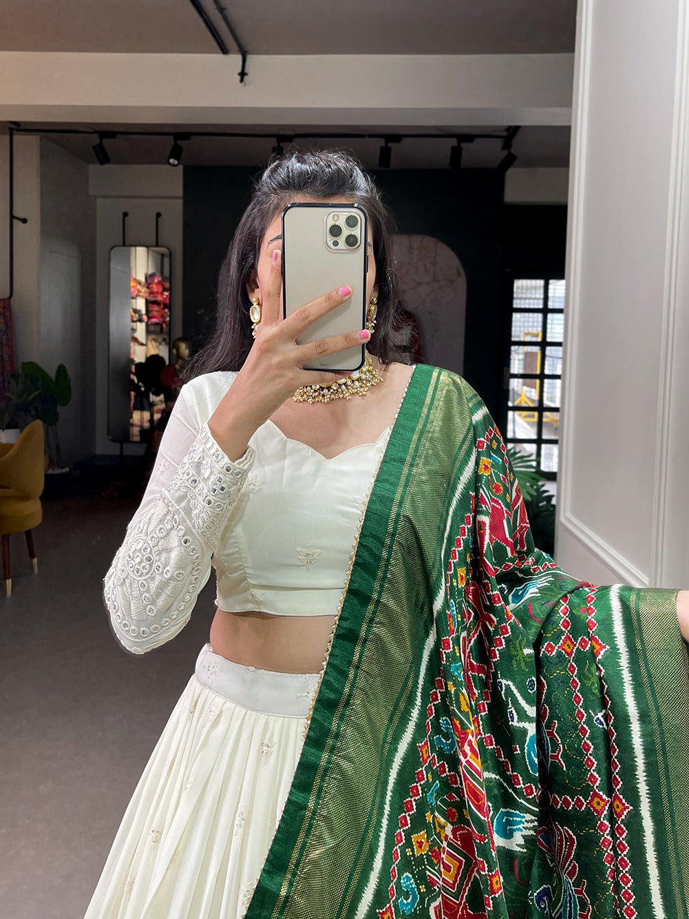 Elegance With This Beautiful Lucknowi Paper Mirror Work Lehenga