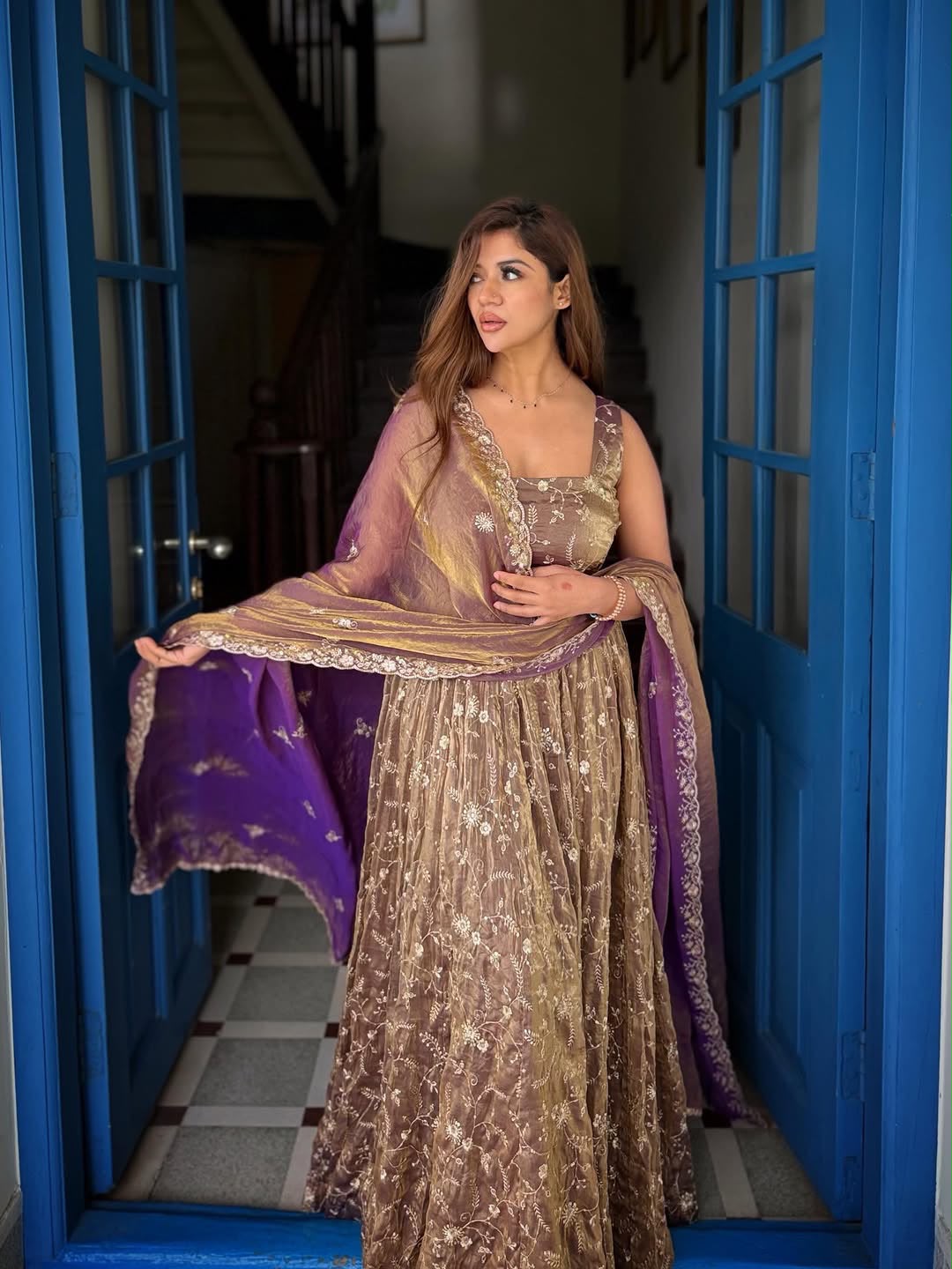 Fendy Silk And Heavy Embroidery Sequence Work gown-sharara And Dupatta Set