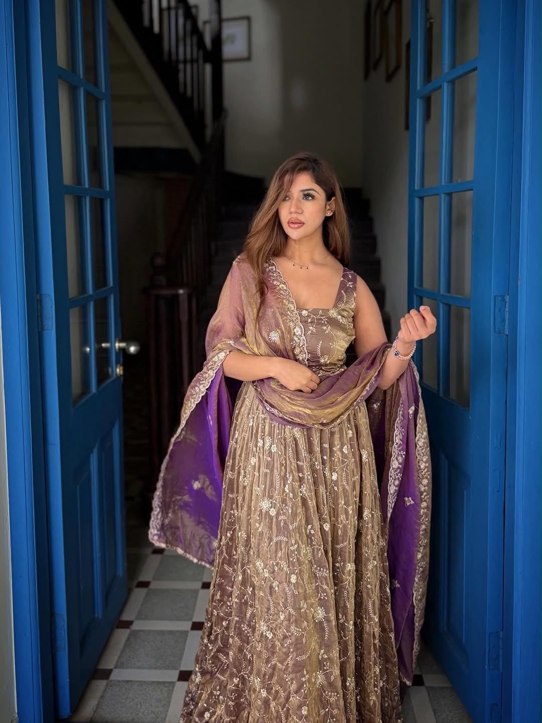 Fendy Silk And Heavy Embroidery Sequence Work gown-sharara And Dupatta Set