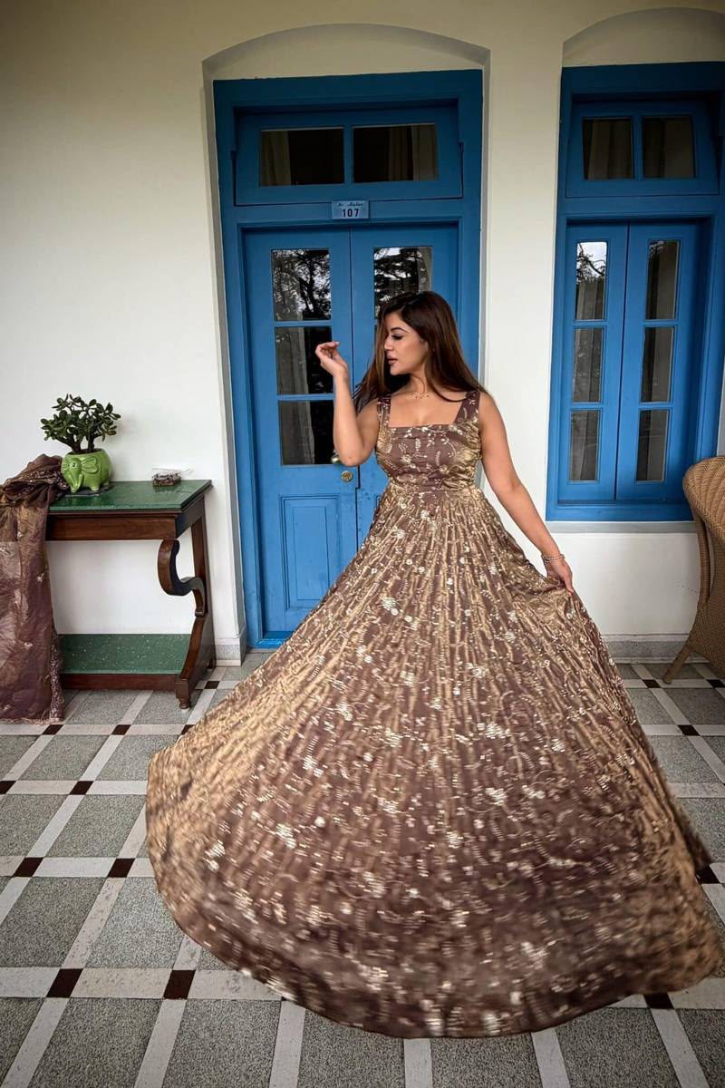 Fendy Silk And Heavy Embroidery Sequence Work gown-sharara And Dupatta Set