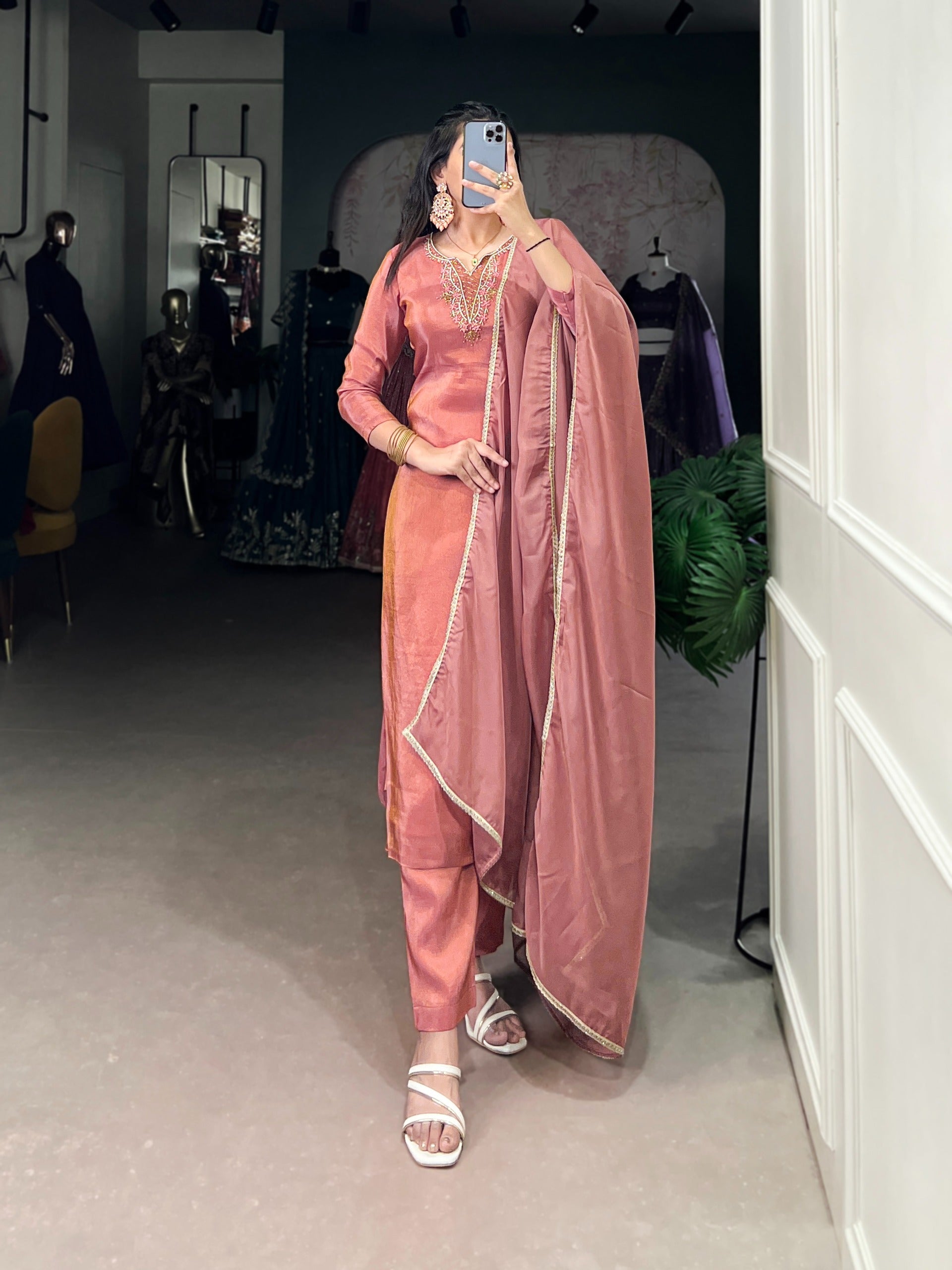 Rosewood Elegance Kurta Set with Dupatta