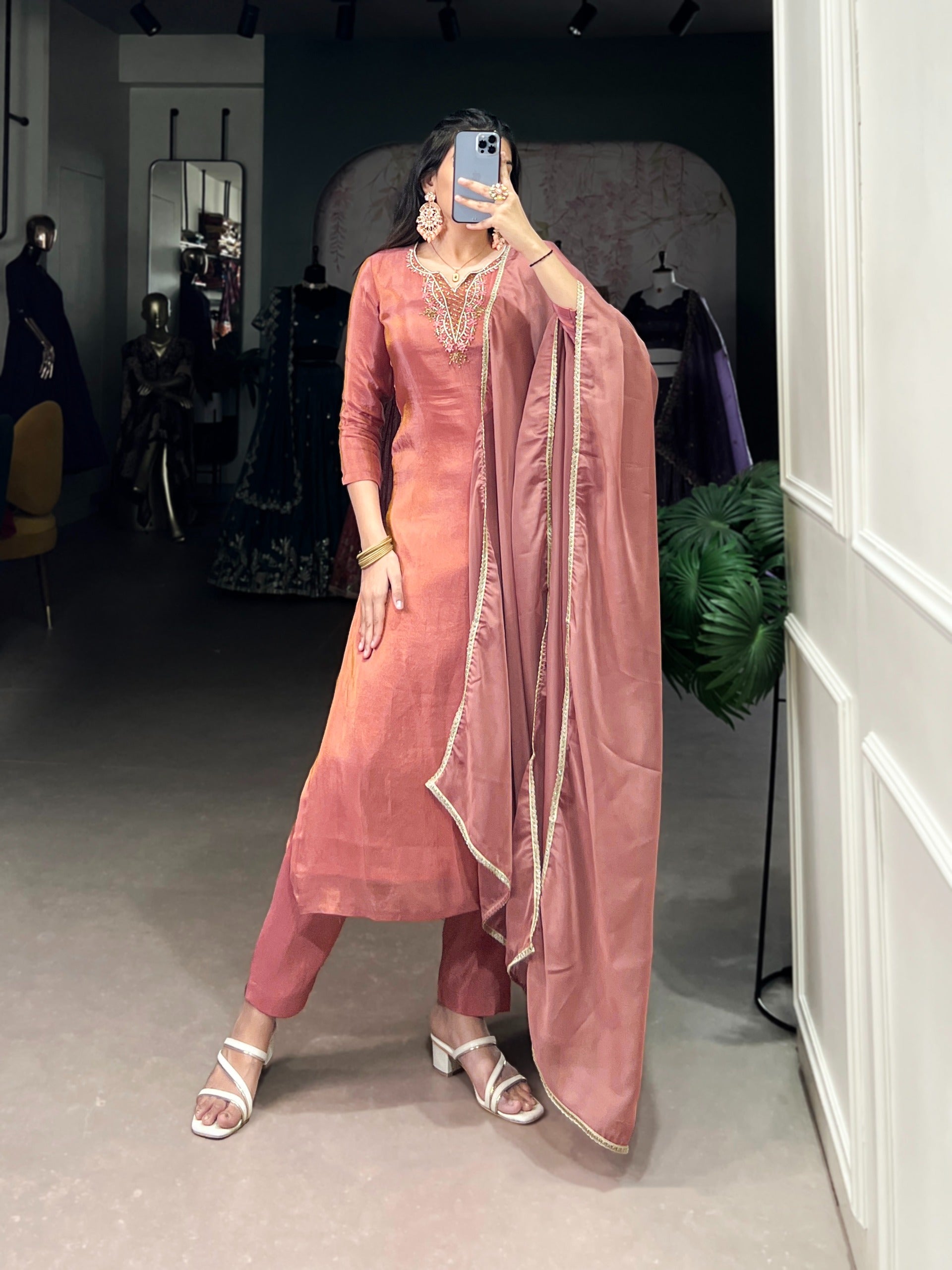 Rosewood Elegance Kurta Set with Dupatta