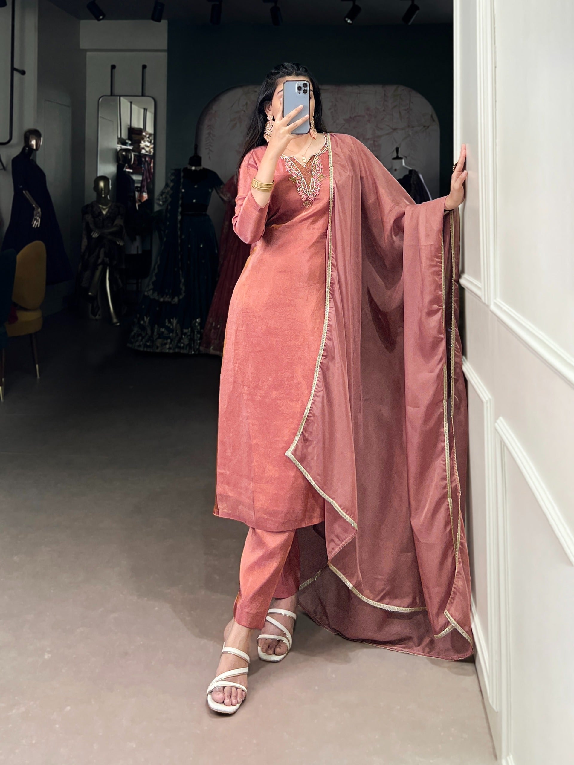Rosewood Elegance Kurta Set with Dupatta