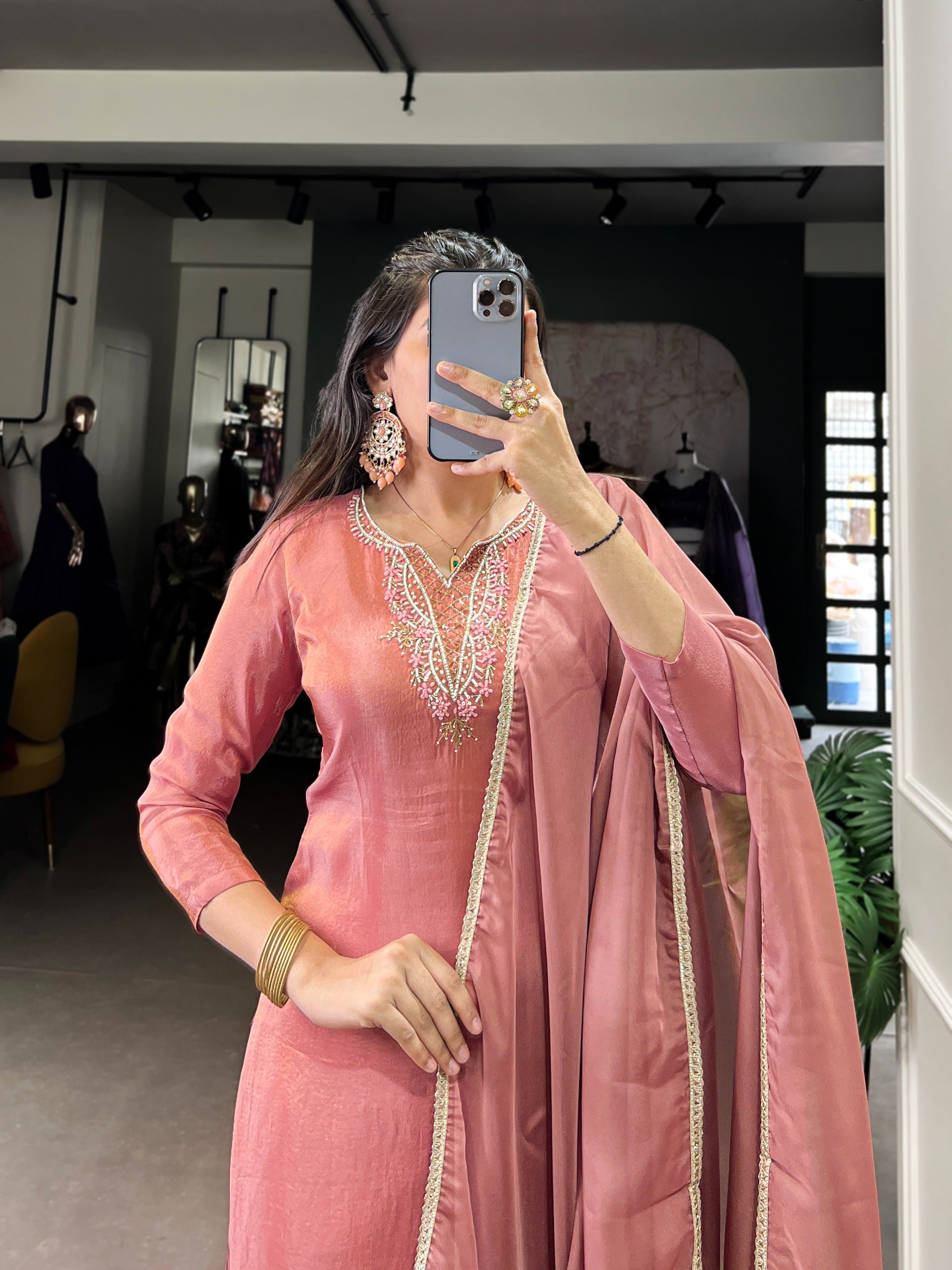 Rosewood Elegance Kurta Set with Dupatta