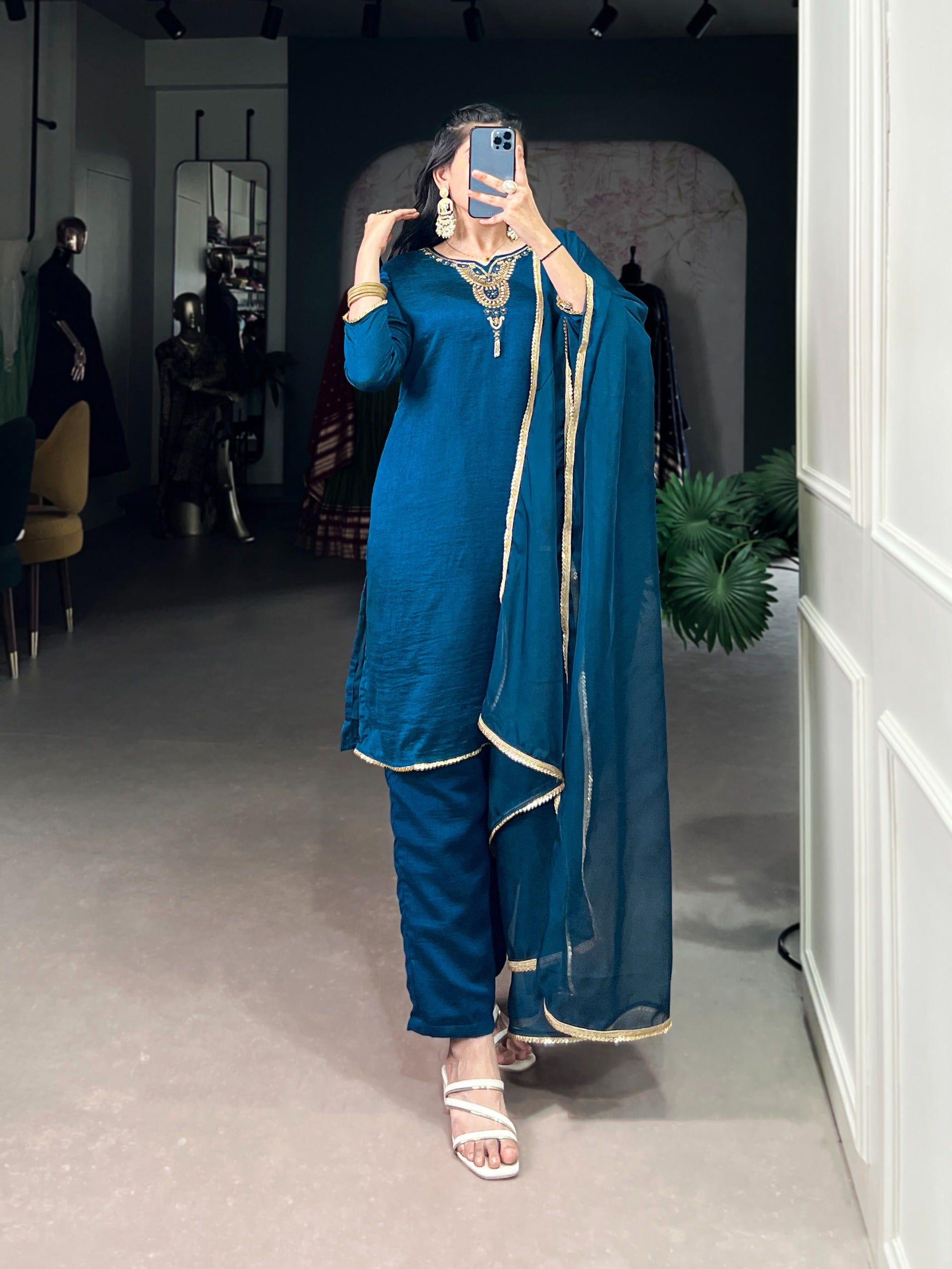 Draped In Teal, Dipped In Grace And Tradition Ethnic Dress