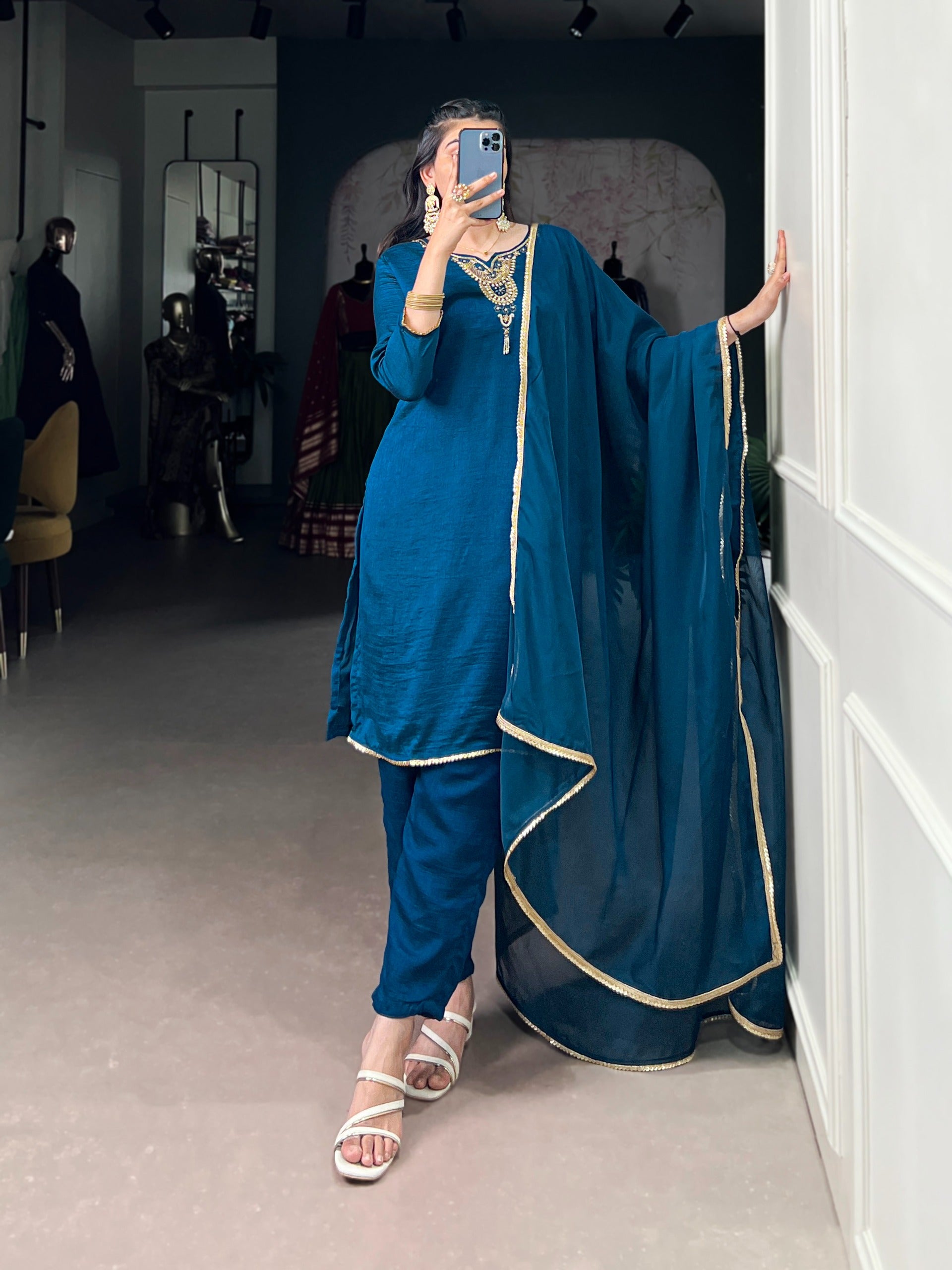 Draped In Teal, Dipped In Grace And Tradition Ethnic Dress