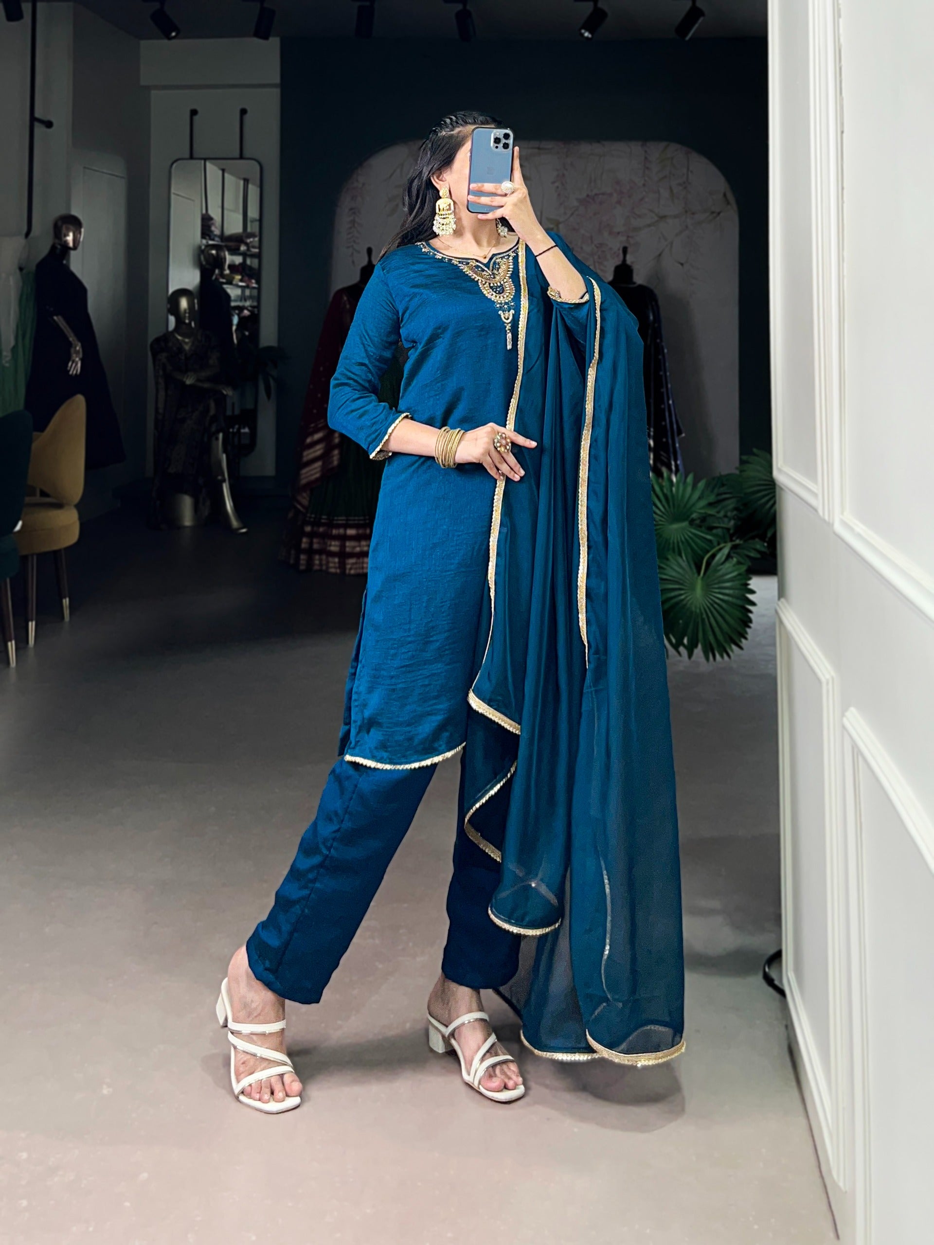 Draped In Teal, Dipped In Grace And Tradition Ethnic Dress