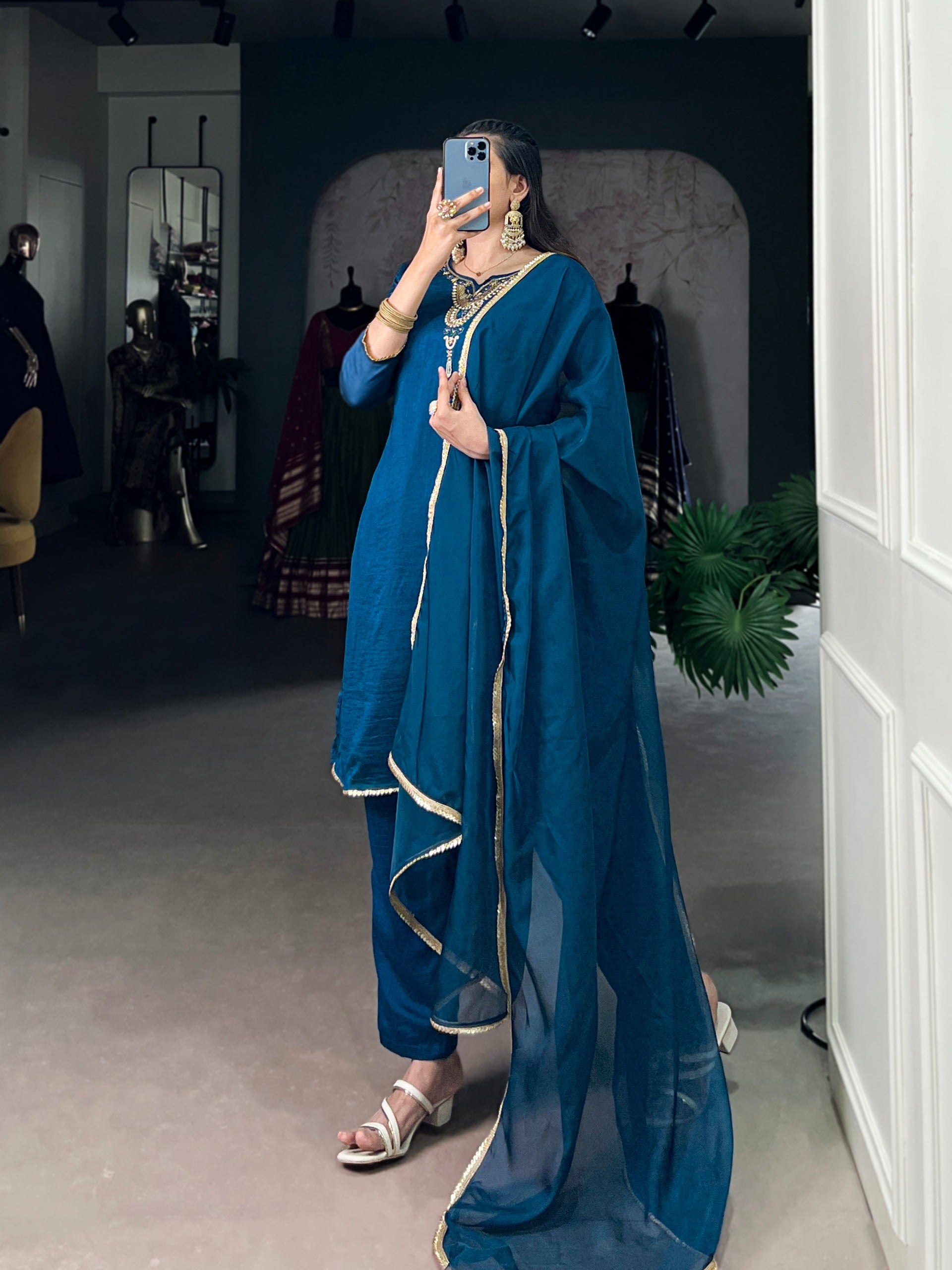 Draped In Teal, Dipped In Grace And Tradition Ethnic Dress