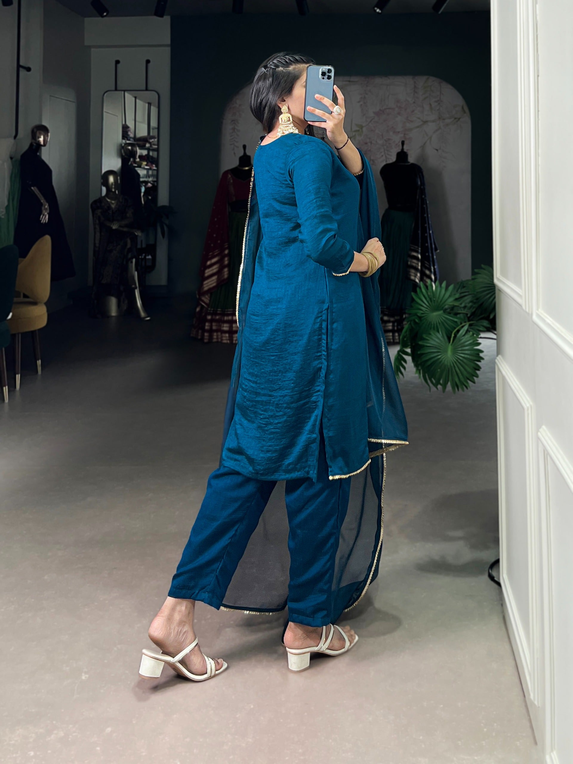 Draped In Teal, Dipped In Grace And Tradition Ethnic Dress