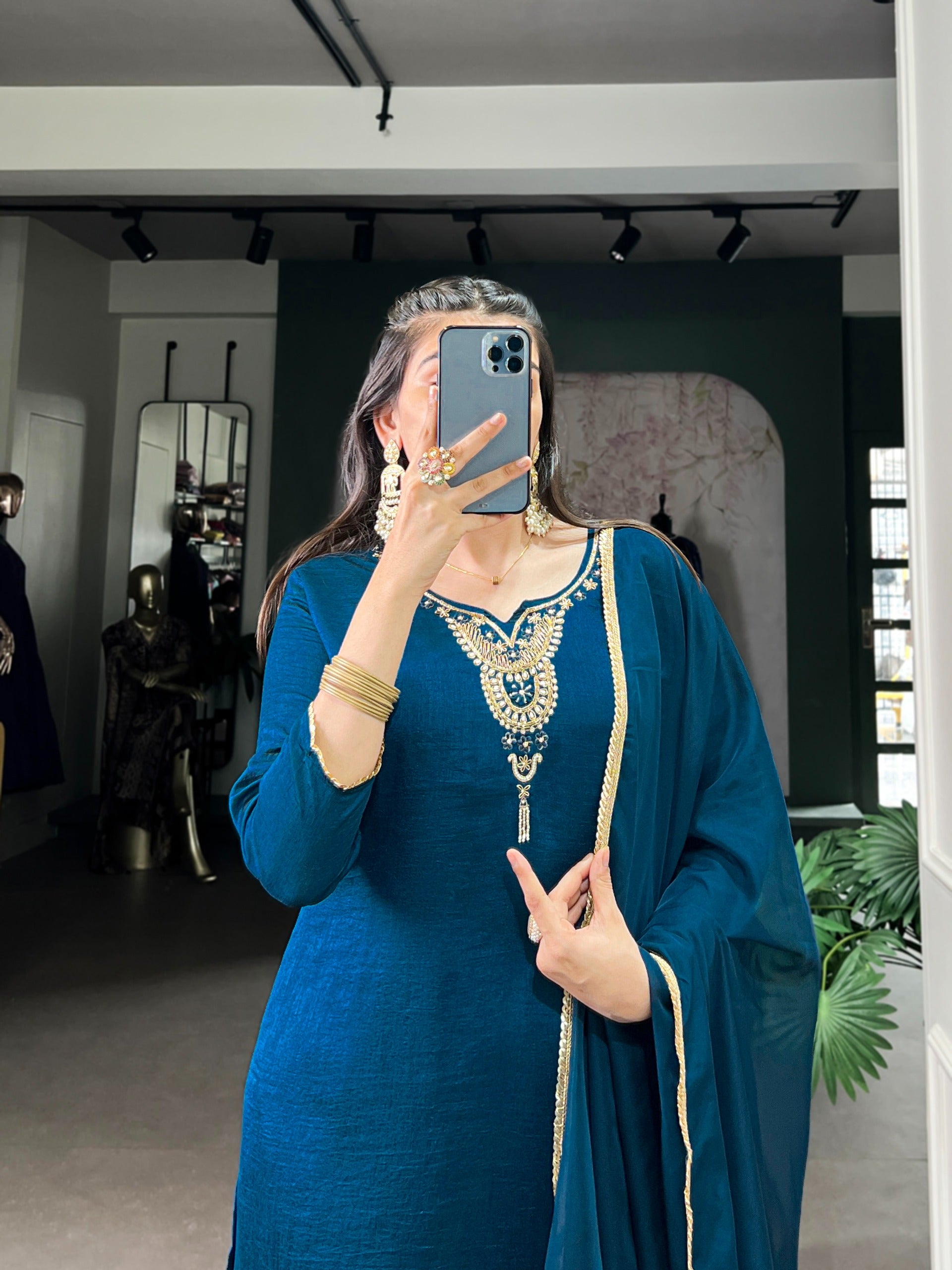 Draped In Teal, Dipped In Grace And Tradition Ethnic Dress
