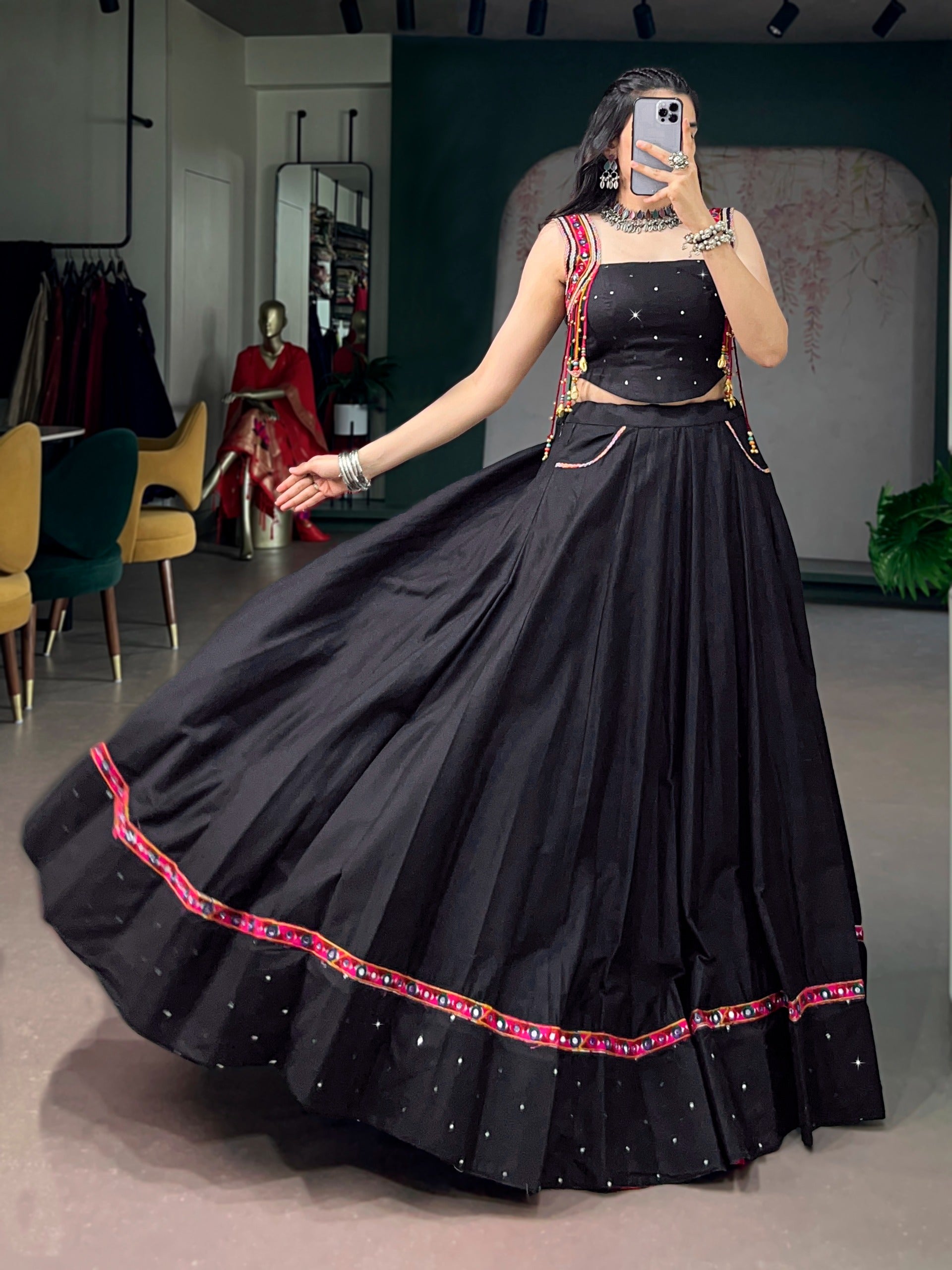 Black Mirror Work Lehenga Choli