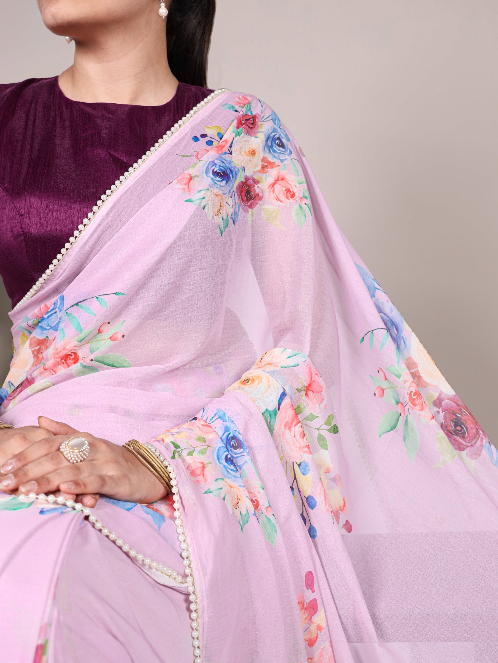 Weightless charm, pearled grace Saree