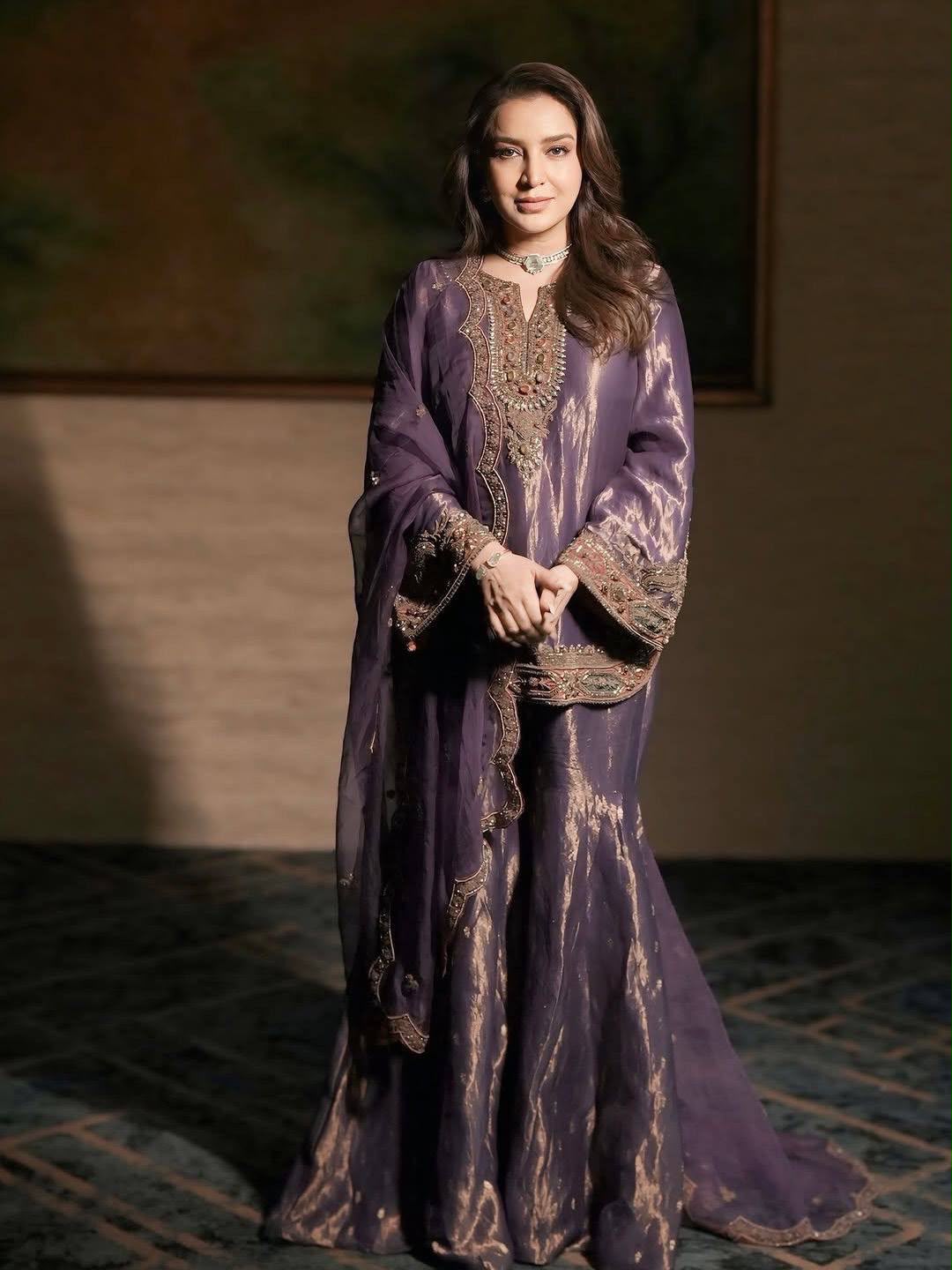 BEAUTY FENDY SILK KURTI & PLAZZO SET WITH  STONE HANDWORK.